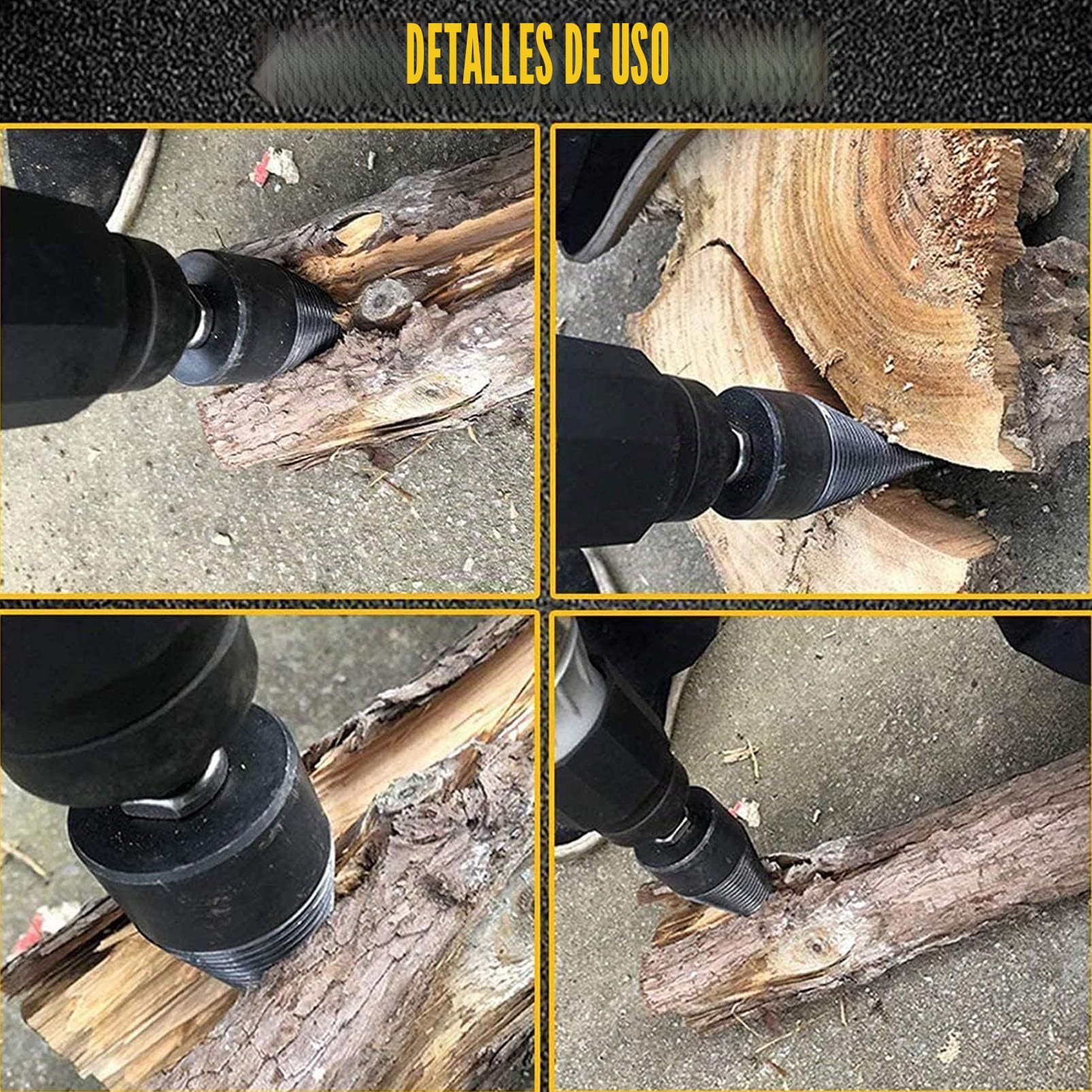 Taladro de Cono 32mm, Divisor de Madera, Taladro Escalonado, Partir Troncos, Cortar Leña, Tornillo de Cono Conductor, Cortador de Troncos