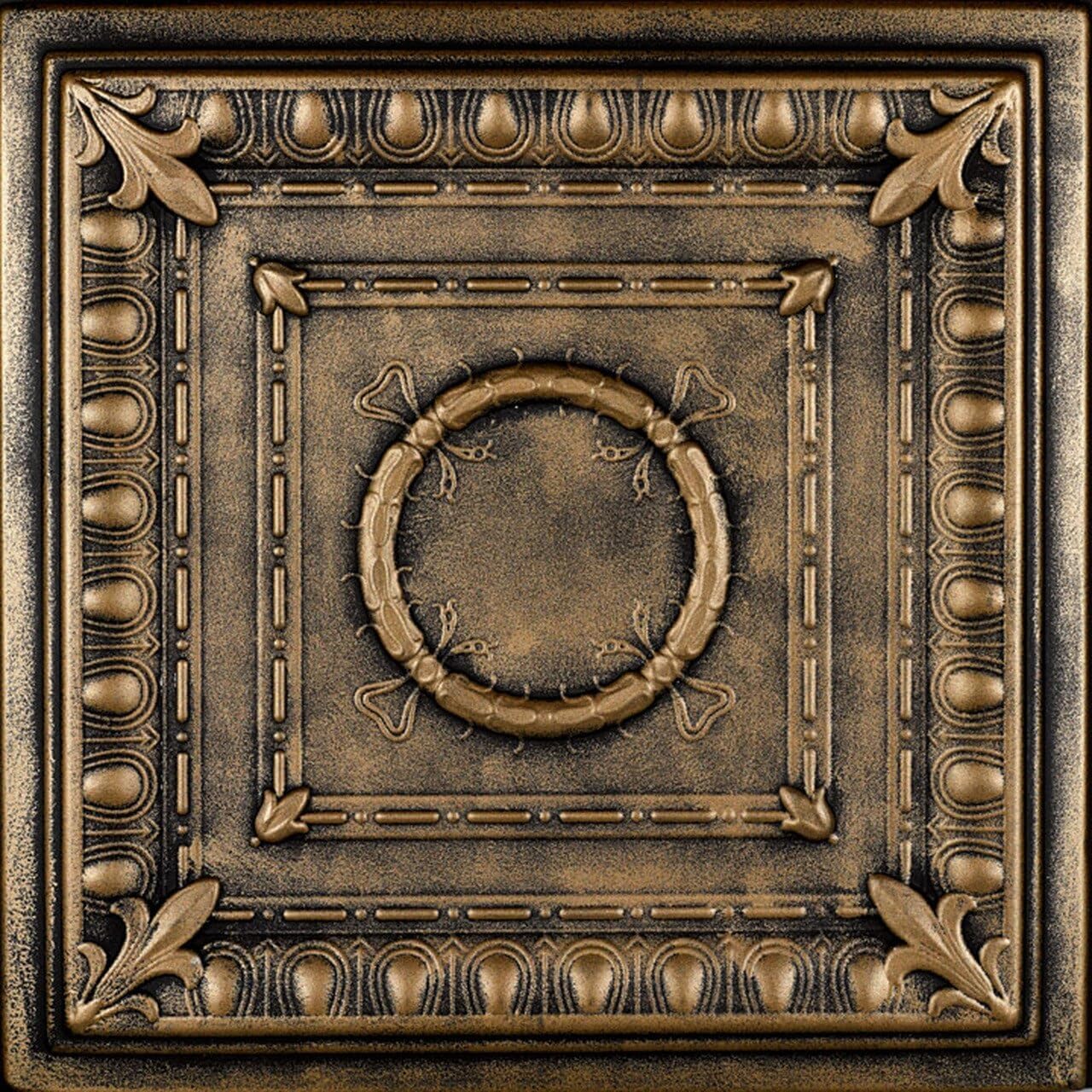 A La Maison Ceilings R47 Romanesque Wreath Foam Glue-up Ceiling Tile (384 sq. ft./Case), Pack of 144, Antique Brass