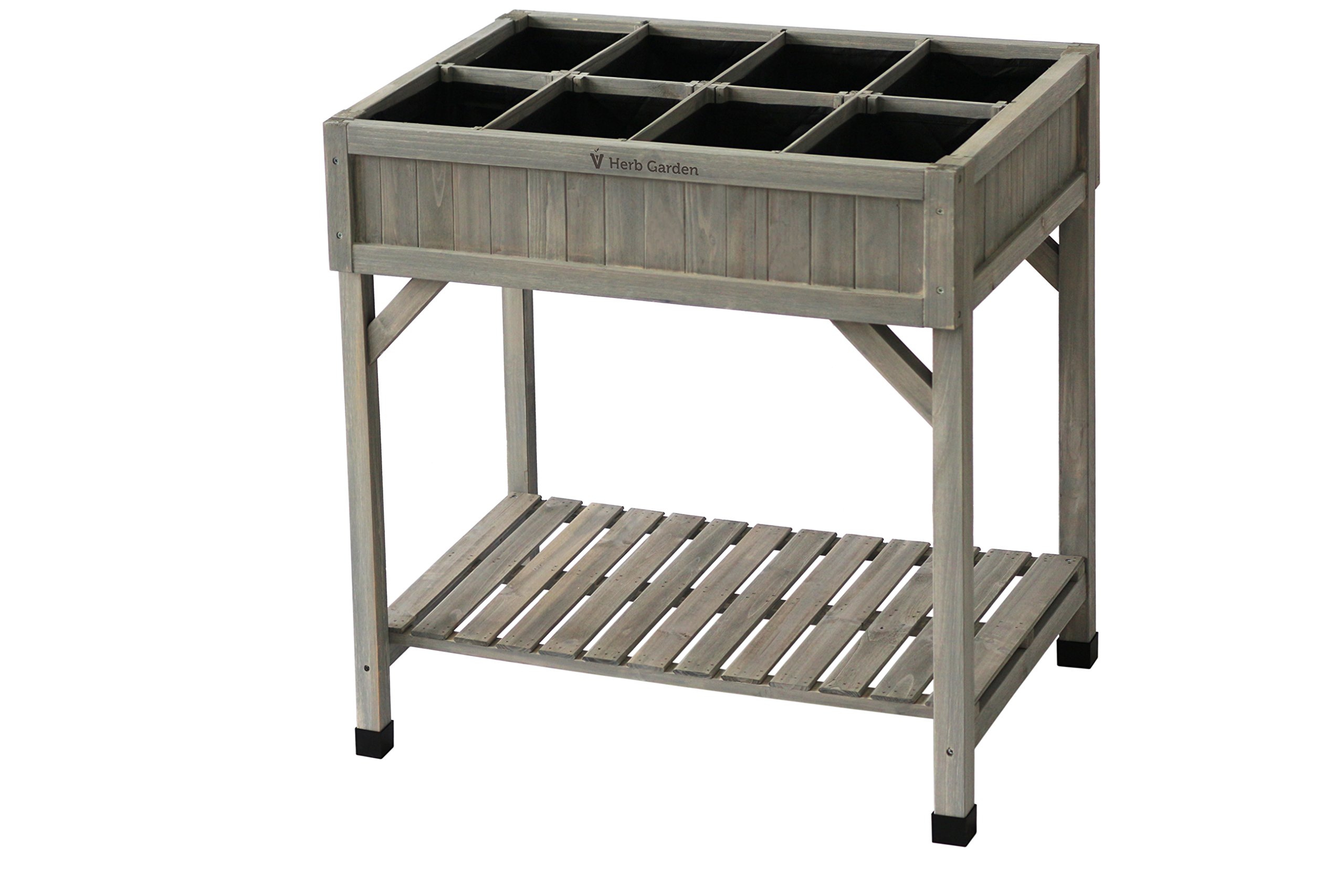 VegTrug 8 Pocket Herb Garden, Wooden Herb Planter with Herb Snips, Gray Wash