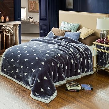 Thick 2 Ply Fleece Blanket Reversible Mink Blanket Plush Velvet Geometric Printed Bed Blanket Silky Soft Faux Fur Raschel Blanket for Autumn Winter,Triangle,200x230cm/4kg