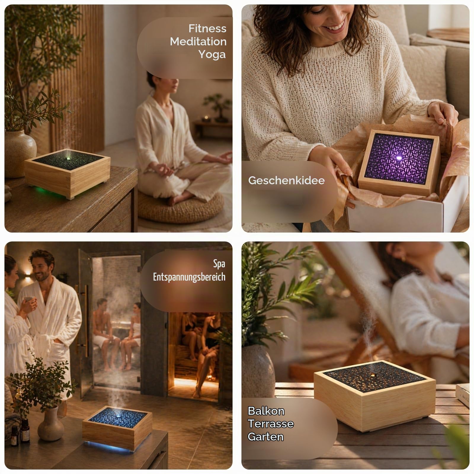Zen'Arôme - Diffusor Kaori - Luftbefeuchter für ätherische Öle - Ultraschall-Aromatherapie-Vernebler - Elektrische Duftlampe in Naturholz-Design mit LED-Beleuchtung und automatischer Abschaltung