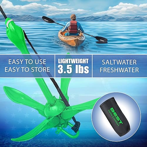 Miniatura 4 de Mejor marca marina y al aire libre Ancla para kayak, kit de sistema de anclaje de 3.5 libras para kayaks, canoas, tablas de paddle SUP y motos