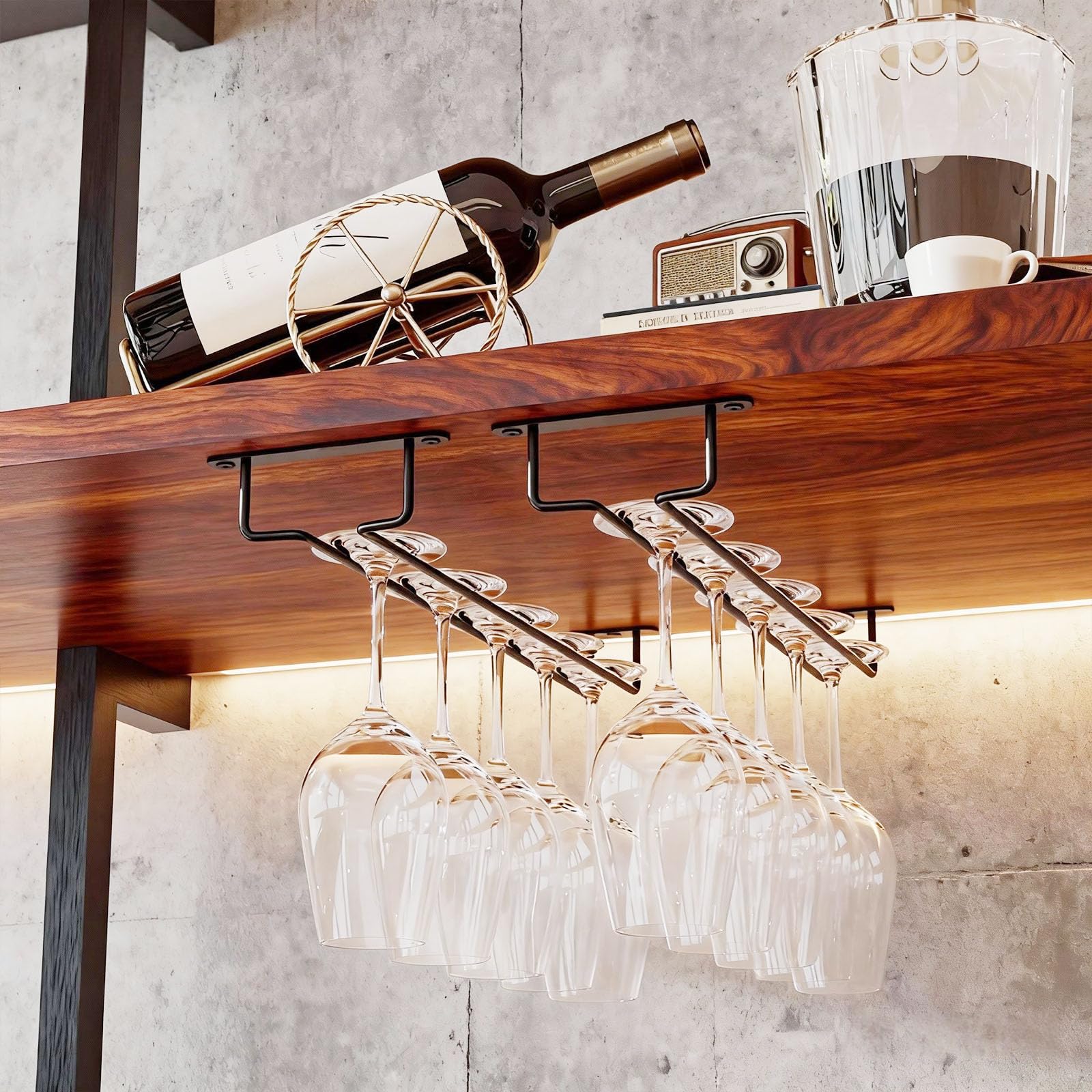 4 Pezzi 40cm Porta Calici Sottopensile Porta Bicchieri Sospesi in Metallo, Appendi Calici con Viti Per Cucina Bar Armadietto Casa Ristorante