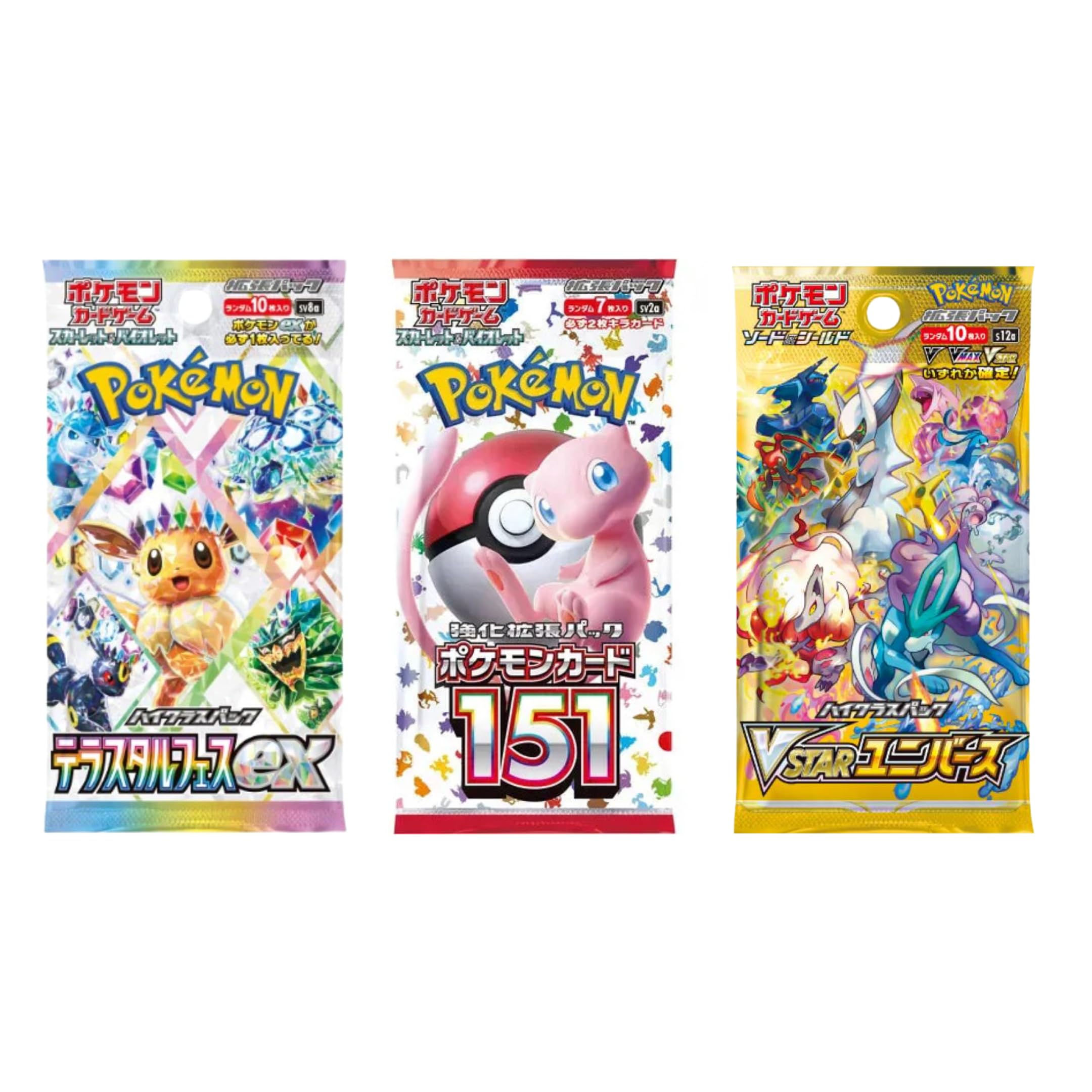 Japanese Packs for Pokemon Bundle Terastal Festival Booster Pack, 151 Booster Pack, Vstar Booster Pack Japanese Authentic Factory Sealed Booster Packs (3 Packs)