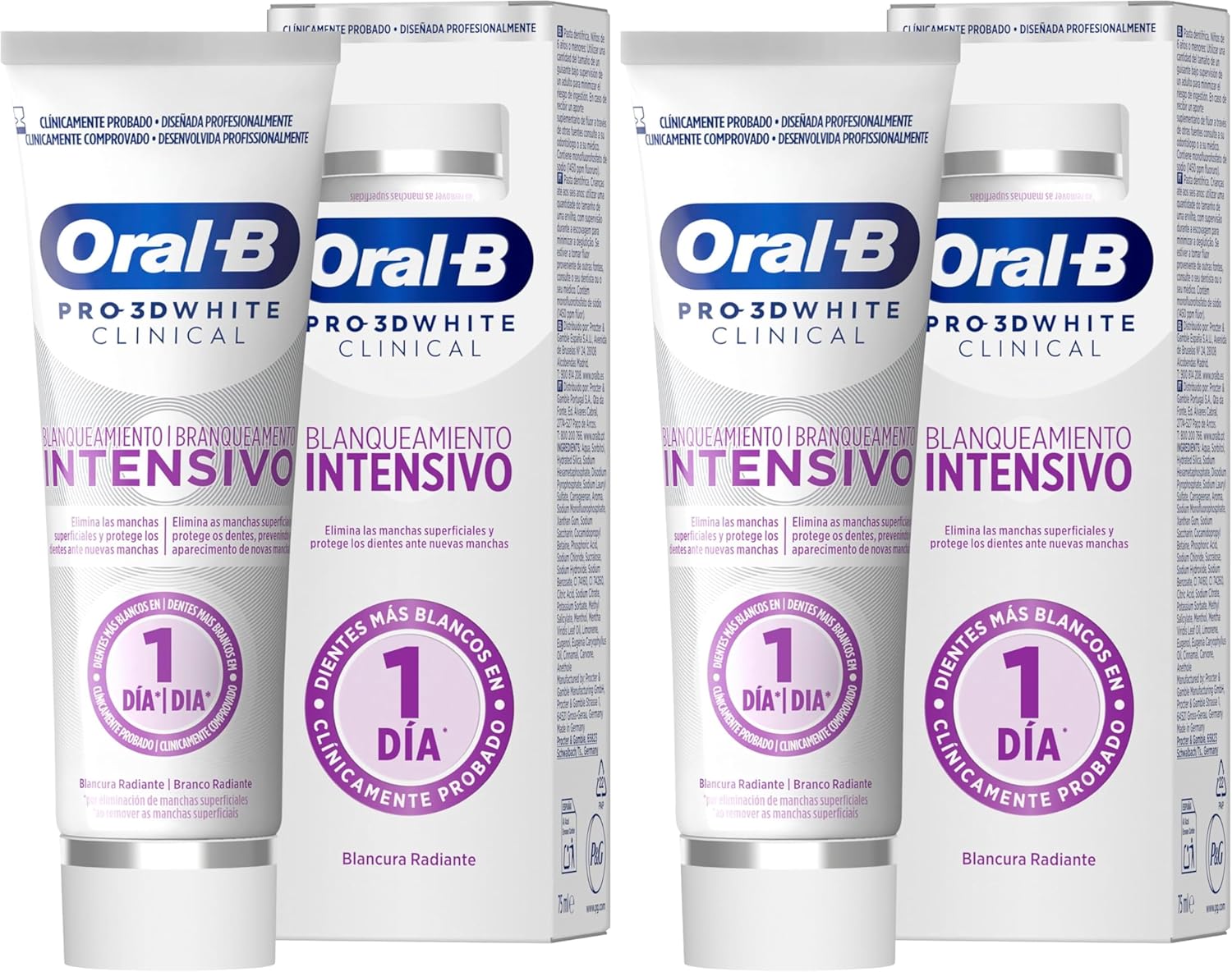 2 tubos de pasta de dicentes blanqueante Oral-B Pro 3D White Clinical por 5€ ¡¡58% de descuento!!