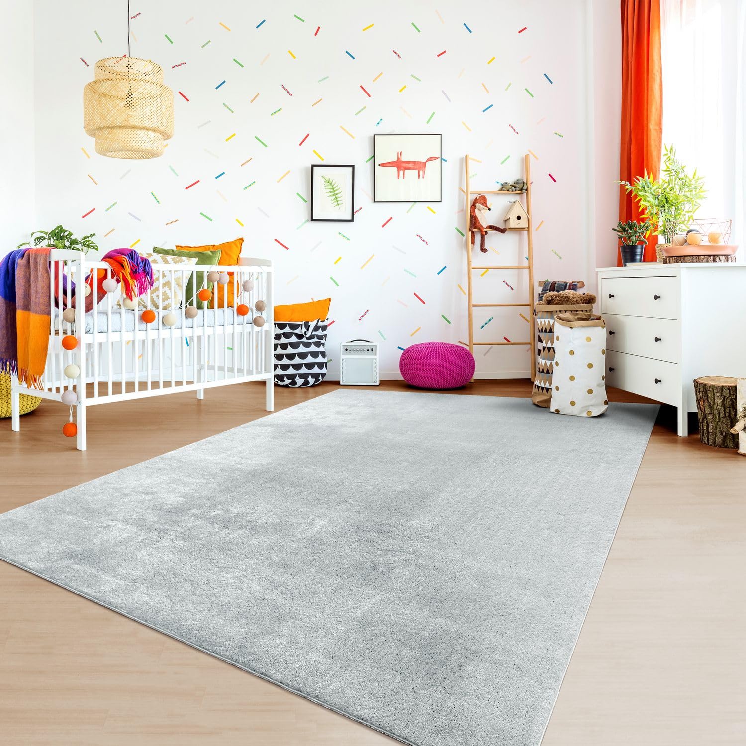 TT Home Alfombra Habitación Infantil De Juego Bebe Lavable Moderna Color Monocromo, Color: Gris, Tamaño:80x150 cm