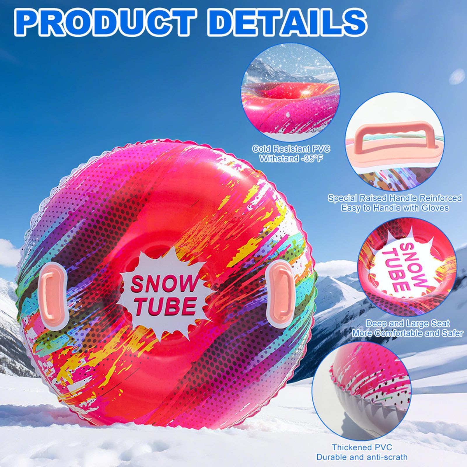 Tube Neige Gonflable | Luge neiges Gonflable Robuste | Luge neiges gonflables Portable avec poignées | Neige Cercle Ski d'hiver Plein air résistants l'usure pour Enfant et Adultes