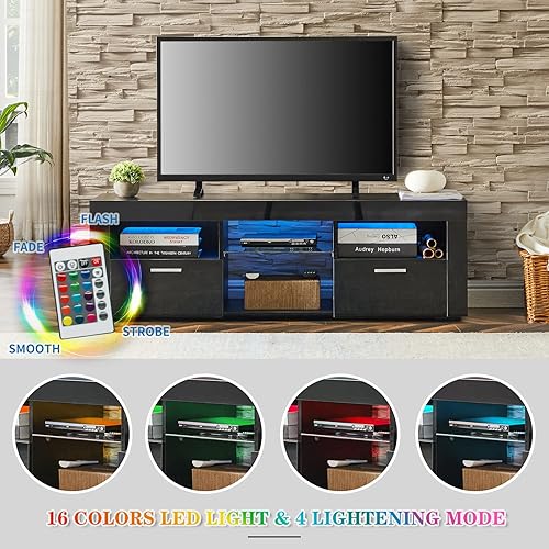 Miniatura 4 de ALINE Moderno soporte de TV negro para TV de 32/50/55+ pulgadas, centro de entretenimiento negro, soportes de TV para sala de estar, soporte de TV