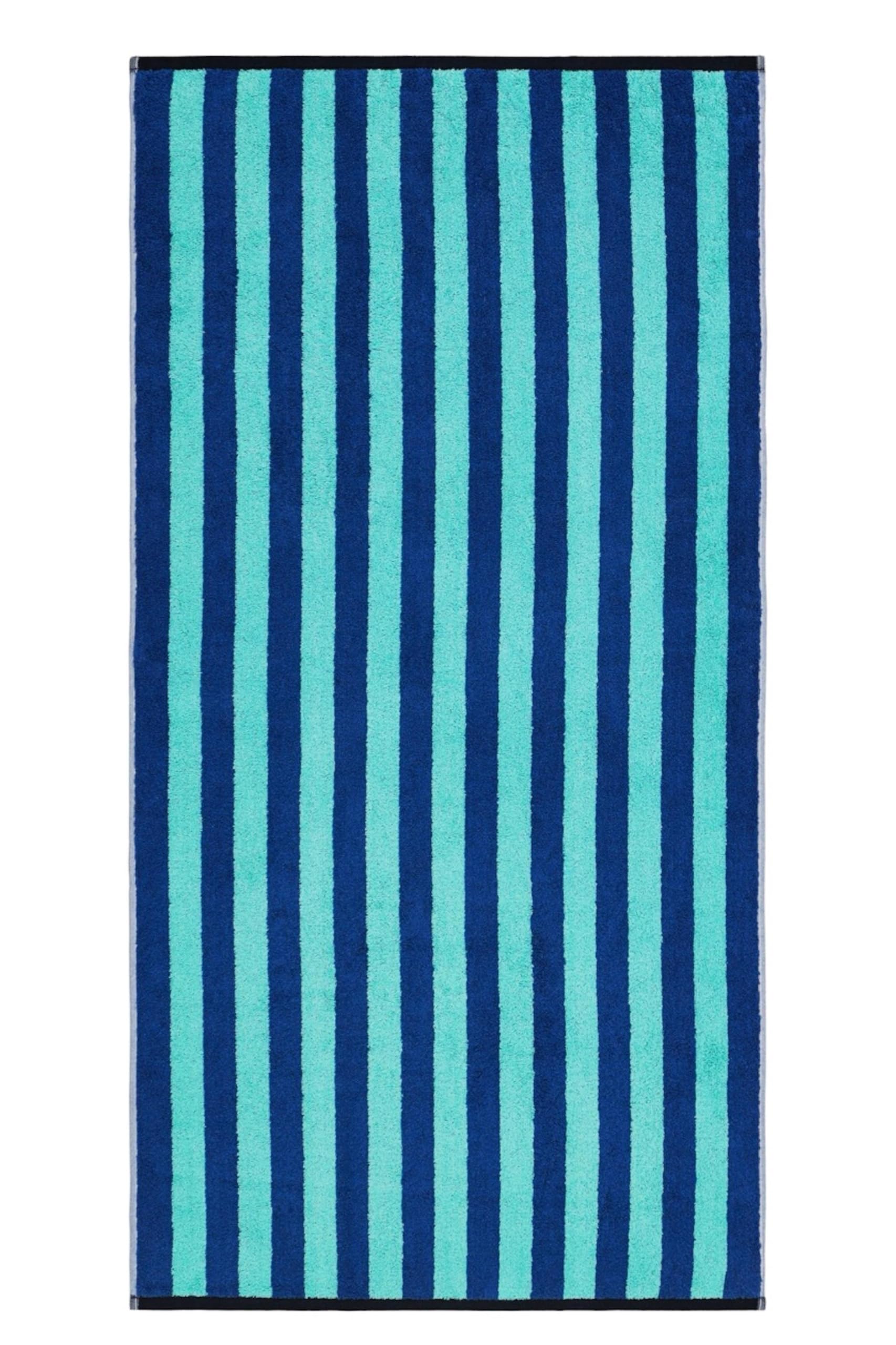 herzbach home Good Vibes - Set di 2 asciugamani da doccia, 70 x 140 cm, grandi, morbidi e assorbenti, design a righe, 100% cotone finissimo (turchese/blu)
