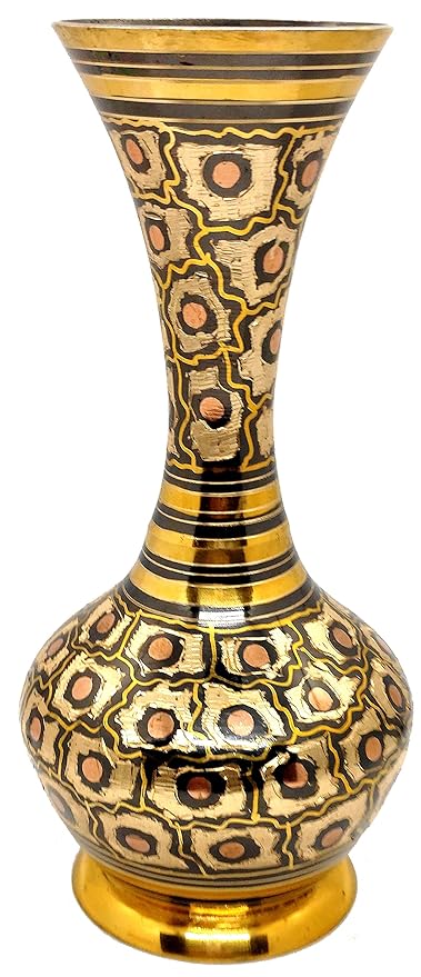 Akanksha Arts Made of Brass - Large 9 inch high Vase - A Rare Indian Decor - Alluring Design and Nakkashi