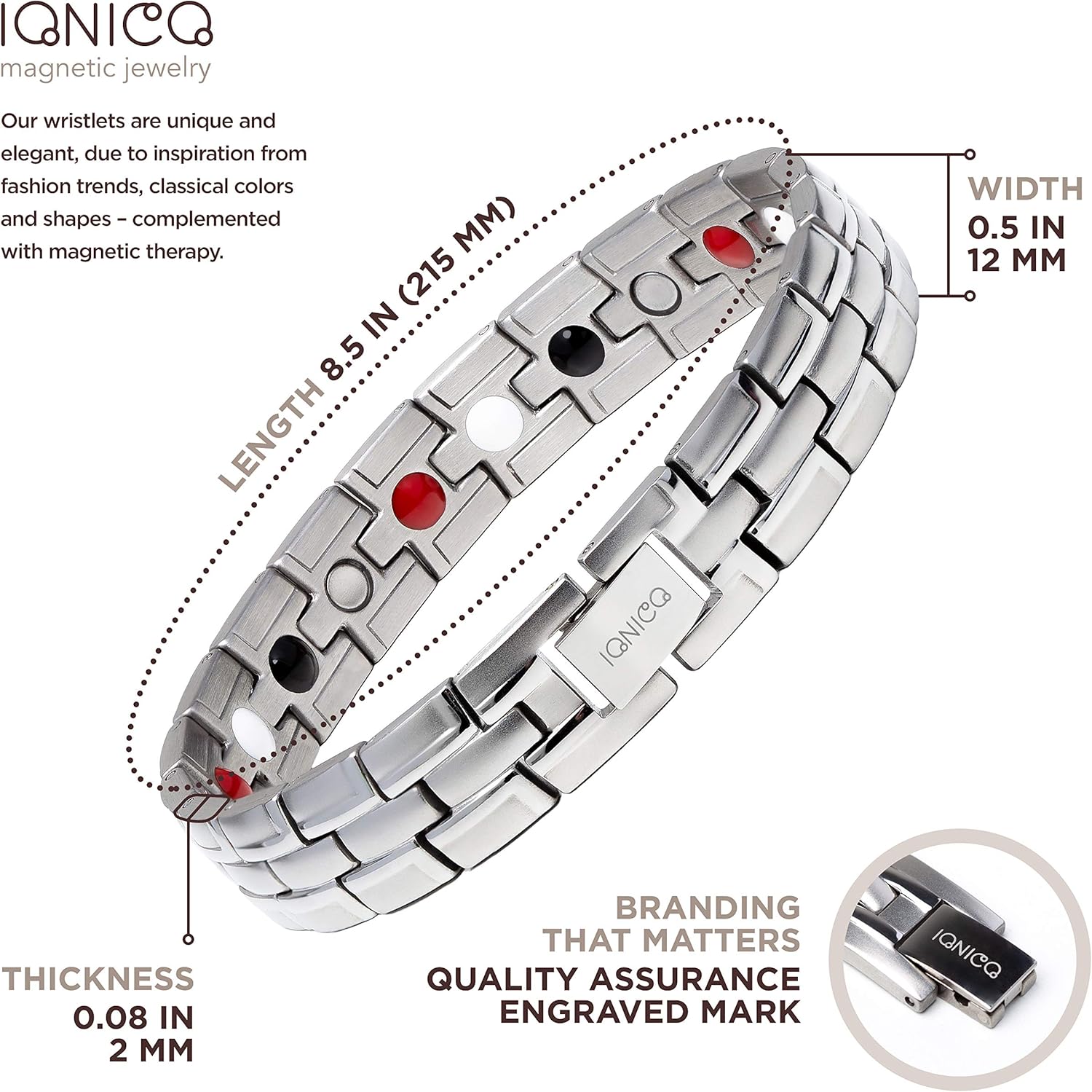 IONICO Stylish Magnetic Therapy Bracelet for Men and Women Health Improvement | Reliefs Arthritis, Carpal Tunnel, migraine, Headache Pain, Blood Pressure | Strong Energy with Healing Power (Silver) : Health & Household