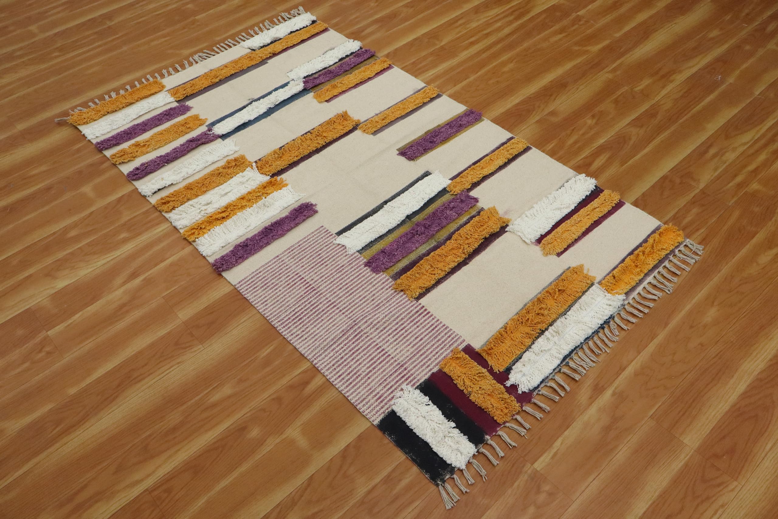 Kelim Teppich, 25,4 x 45,7 cm, für Wohnzimmer, Flachgewebe, Beige, mehrfarbig, Baumwollteppich, Stickerei, waschbar, Dhurrie, für drinnen und draußen, Boho, Rus für große Fläche, Esszimmer,