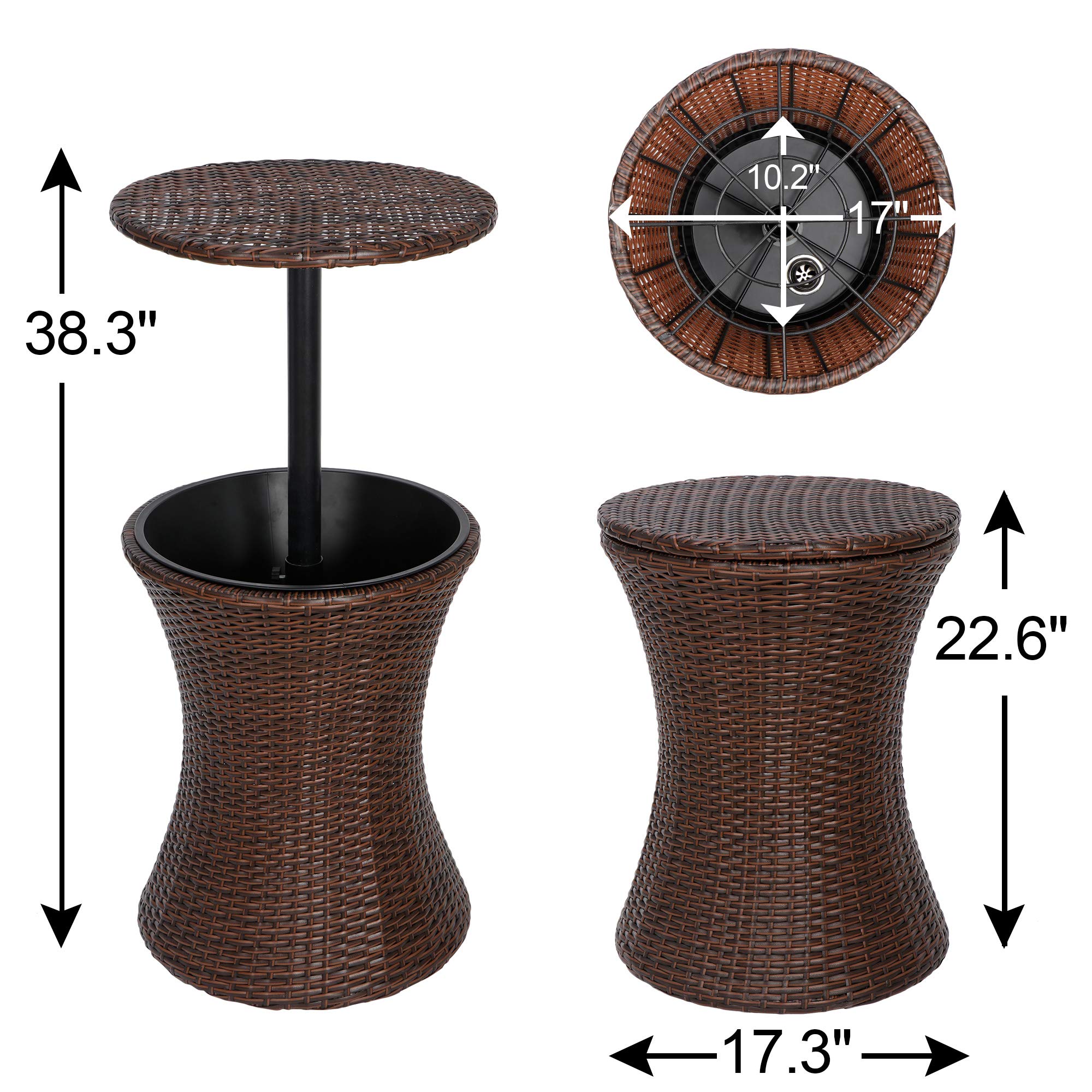 ZenStyle Height Adjustable Cool Bar Rattan Style Outdoor Patio Table
