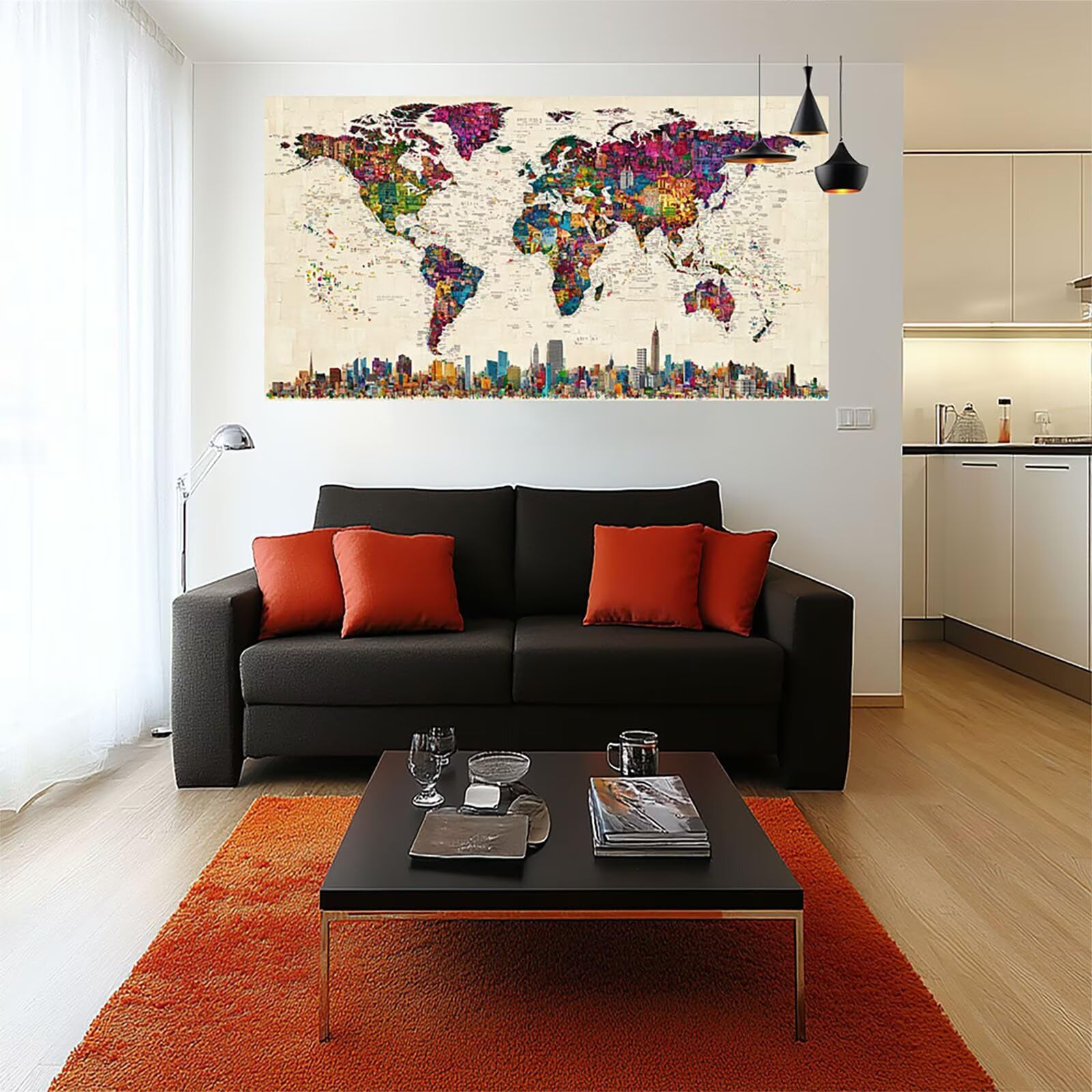 Diamond Painting mapa świata, 5D "zrób to sam" do malowania według liczb, dla dorosłych z diamentami, 100 x 200 cm, do malowania diamentowego, obrazy miasta, okrągłe kamienie strasu, zestaw do