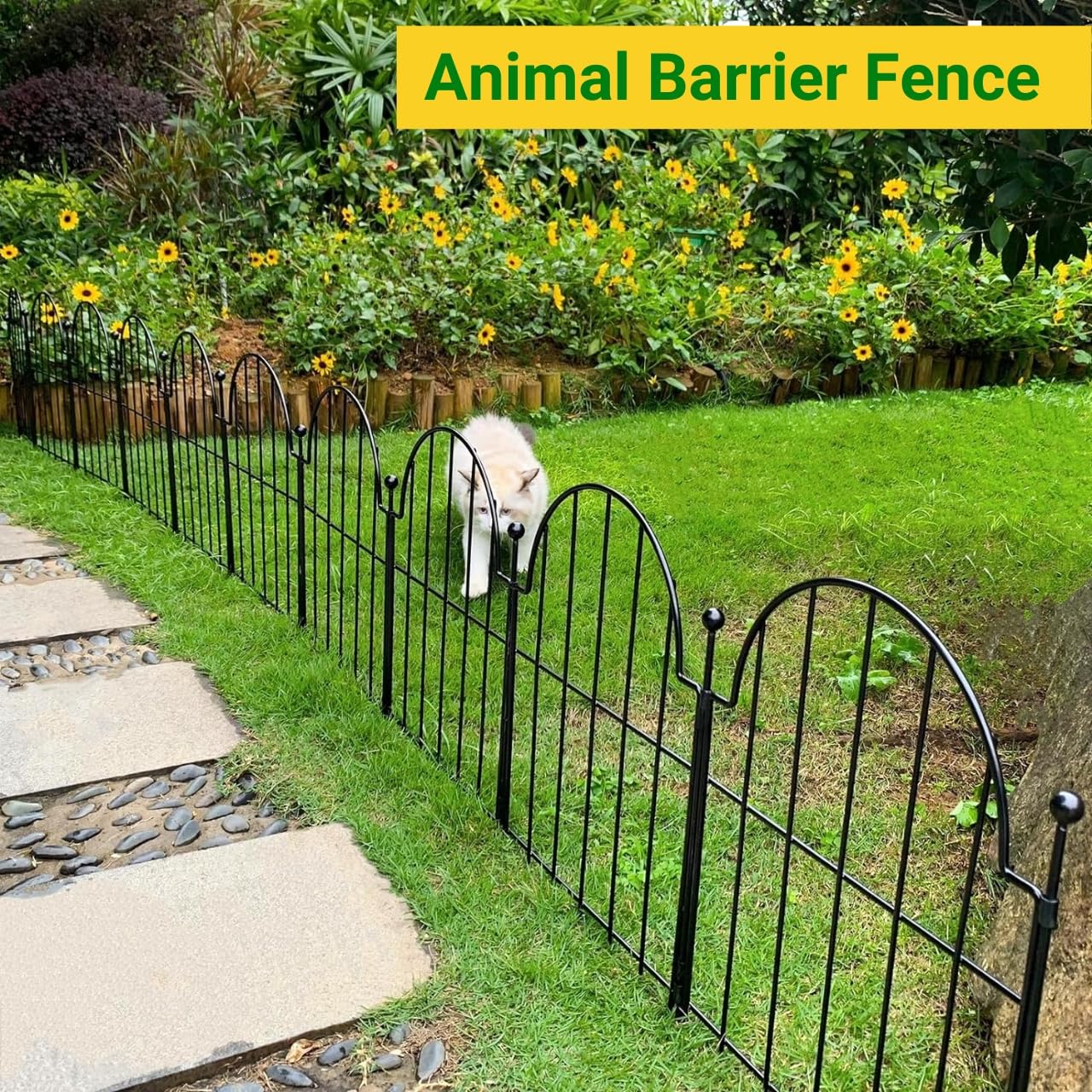 ecofynd 5 Pack Decorative Garden Fence 2ft(H) X 6ft(L), Rustproof Metal Wire Fencing Flower Bed Animal Barrier, Landscape Patio Yard Folding Ornamental Panel Border Edge Section for Dog Outdoor, GF5 - Image 4 thumbnail