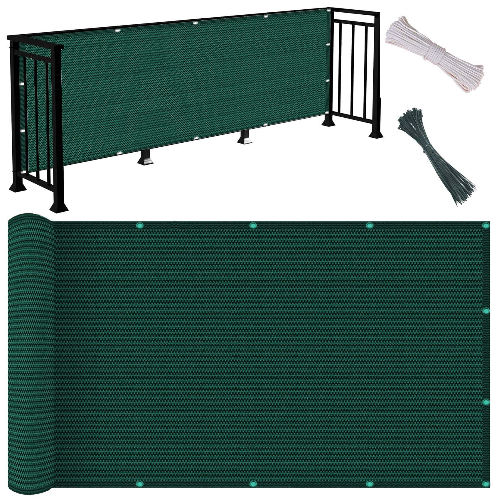 GJZQDKX Outdoor Balcony 30x100cm, Wind & Sun Protection Mesh with Grommets, Breathable Shade Cloth with Cable Ties & Cord for Deck, Fence - Dark Green