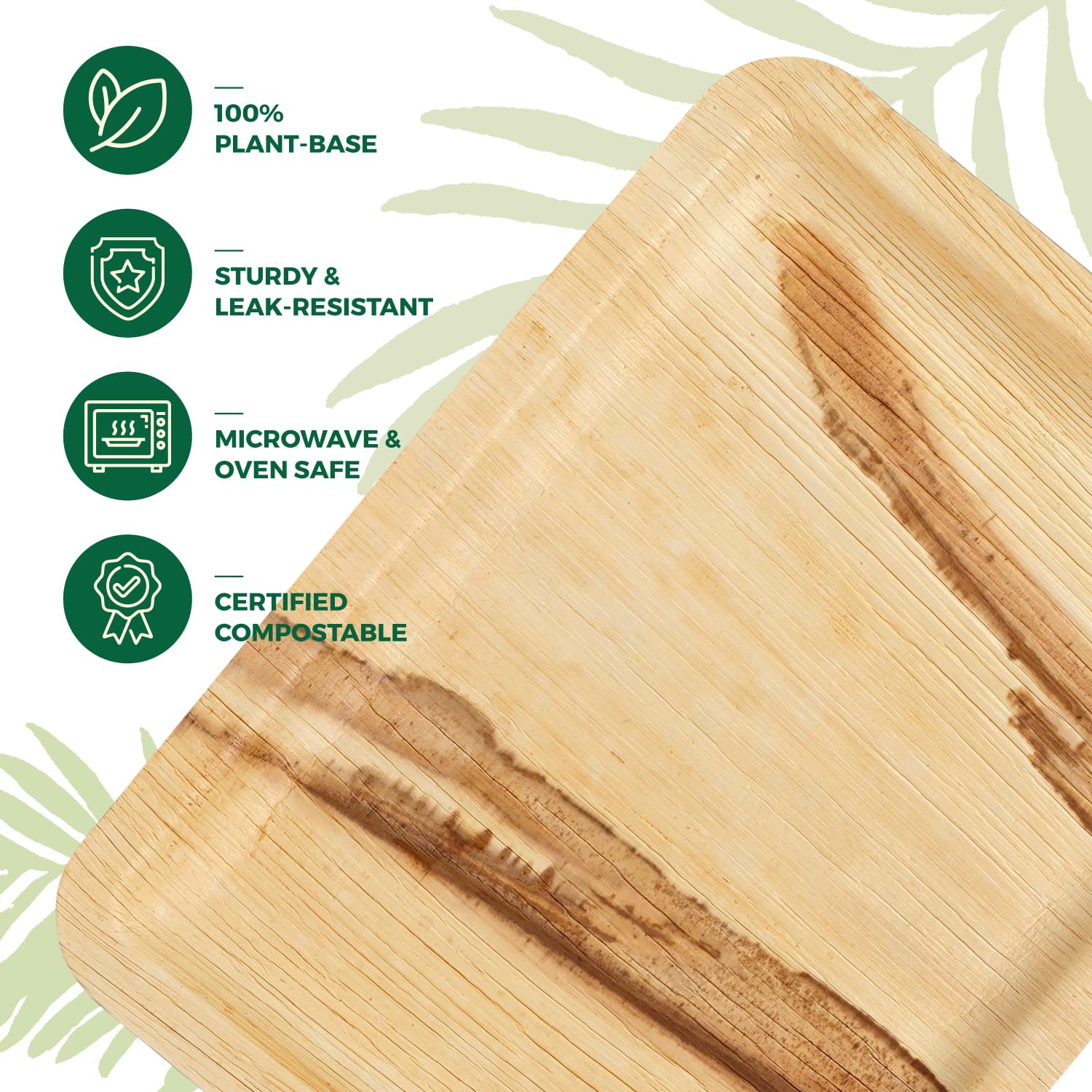 MOCADI Disposable Rectangle Palm Leaf Plates | Eco-friendly, Natural, Compostable Dinnerware| (50, Large)