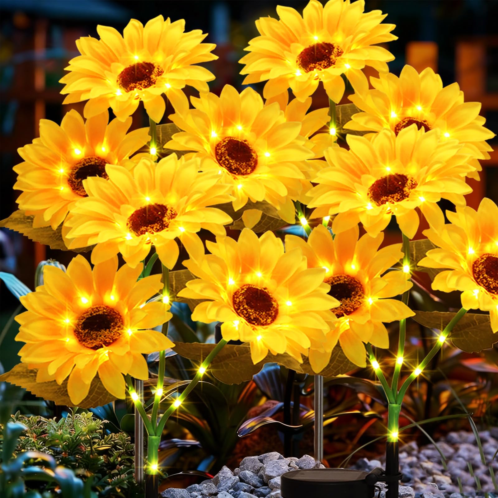 Confezione da 4 luci solari a forma di girasole impermeabili per esterni, luci a energia solare, accensione/spegnimento automatiche, luci da giardino, decorazione per prato, sentieri, paesaggi, regali