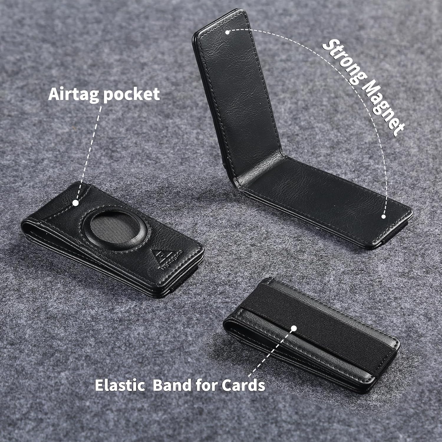Magnetic Money Clip with airTag Holder,credit card elastic band,Holds to Cash and Cards (Black) - Image 4