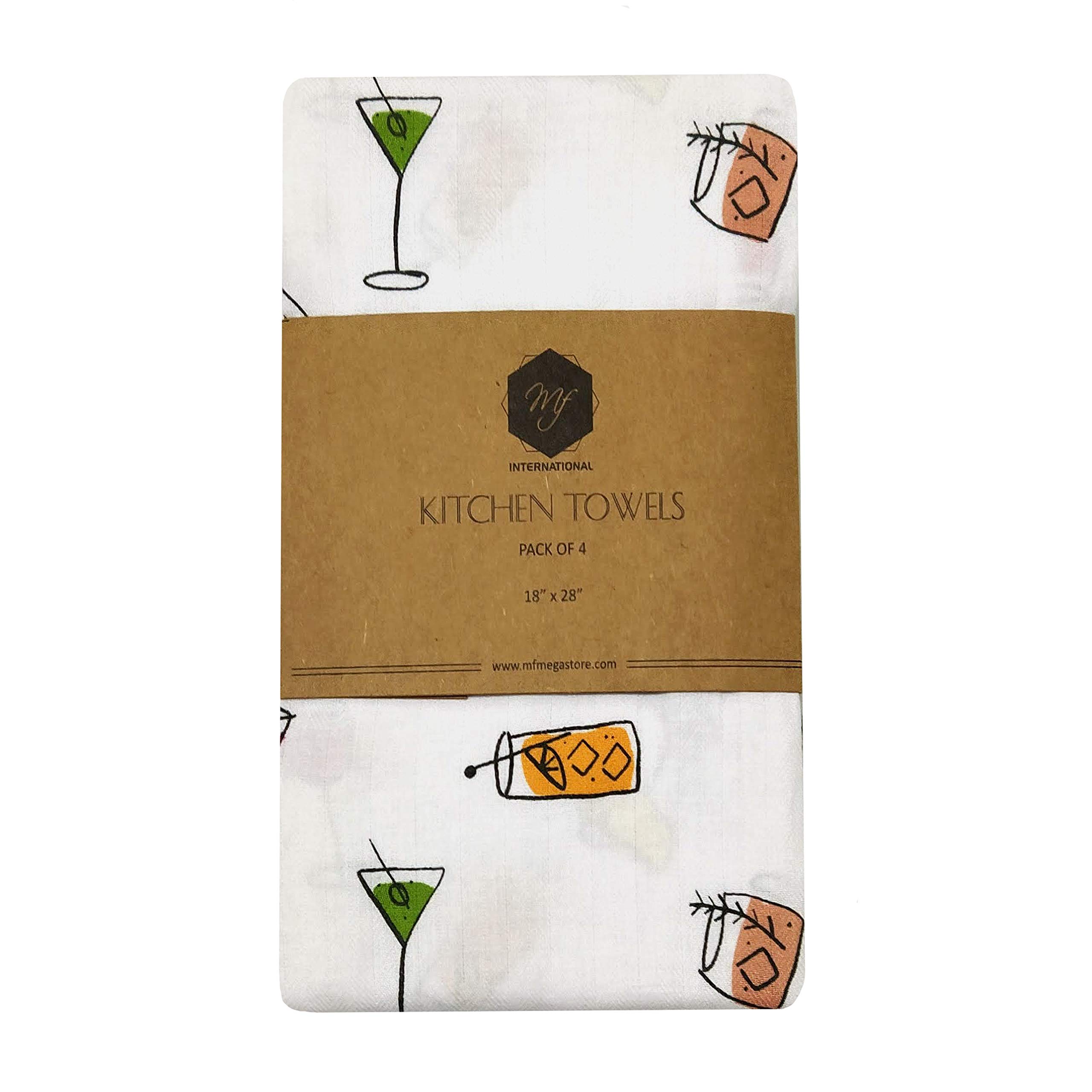 MF International Kitchen Towel, Cotton, Set of 4 Glasses, Standard