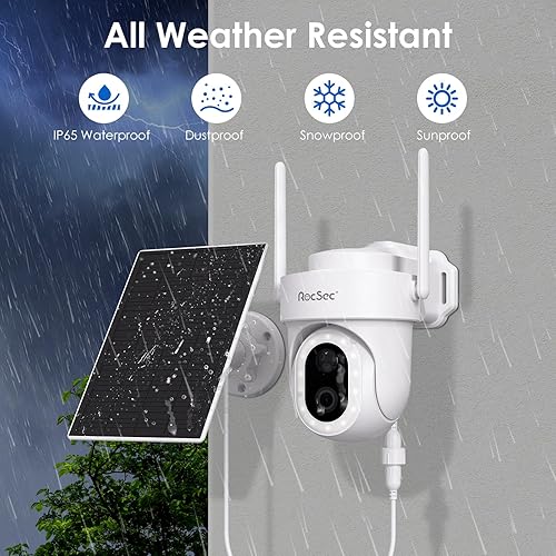 Miniatura 7 de RocSec Cámara de seguridad solar 2K, WiFi PTZ, cámara de seguridad con 14 focos, visión nocturna a color, IP65 impermeable, detección PIR, audio de