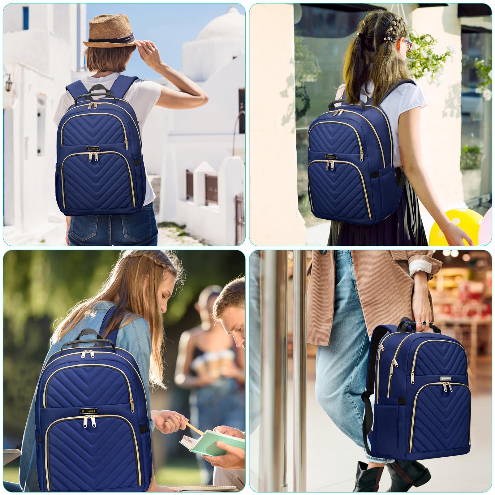 Mochila para mujer, mochila escolar de 15.6 pulgadas para niñas y adolescentes con puerto de carga USB, mochila para laptop, elegante mochila impermeable para escuela, universidad, viajes
