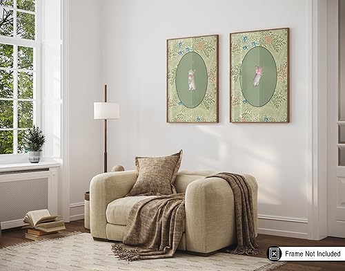 Miniatura 5 de Poster Master Póster vintage de conejo de 2 piezas, estampado retro de conejo, arte floral, arte floral, arte para amantes de los animales, arte