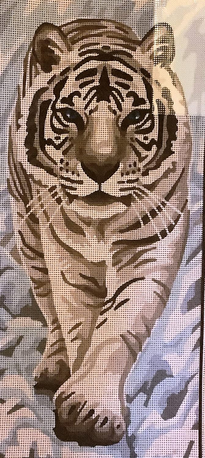 Collection D'Art Printed Canvas for Cross Stitch Tapestry Embroidery Gobelin Needlepoint (White Tiger 8062)