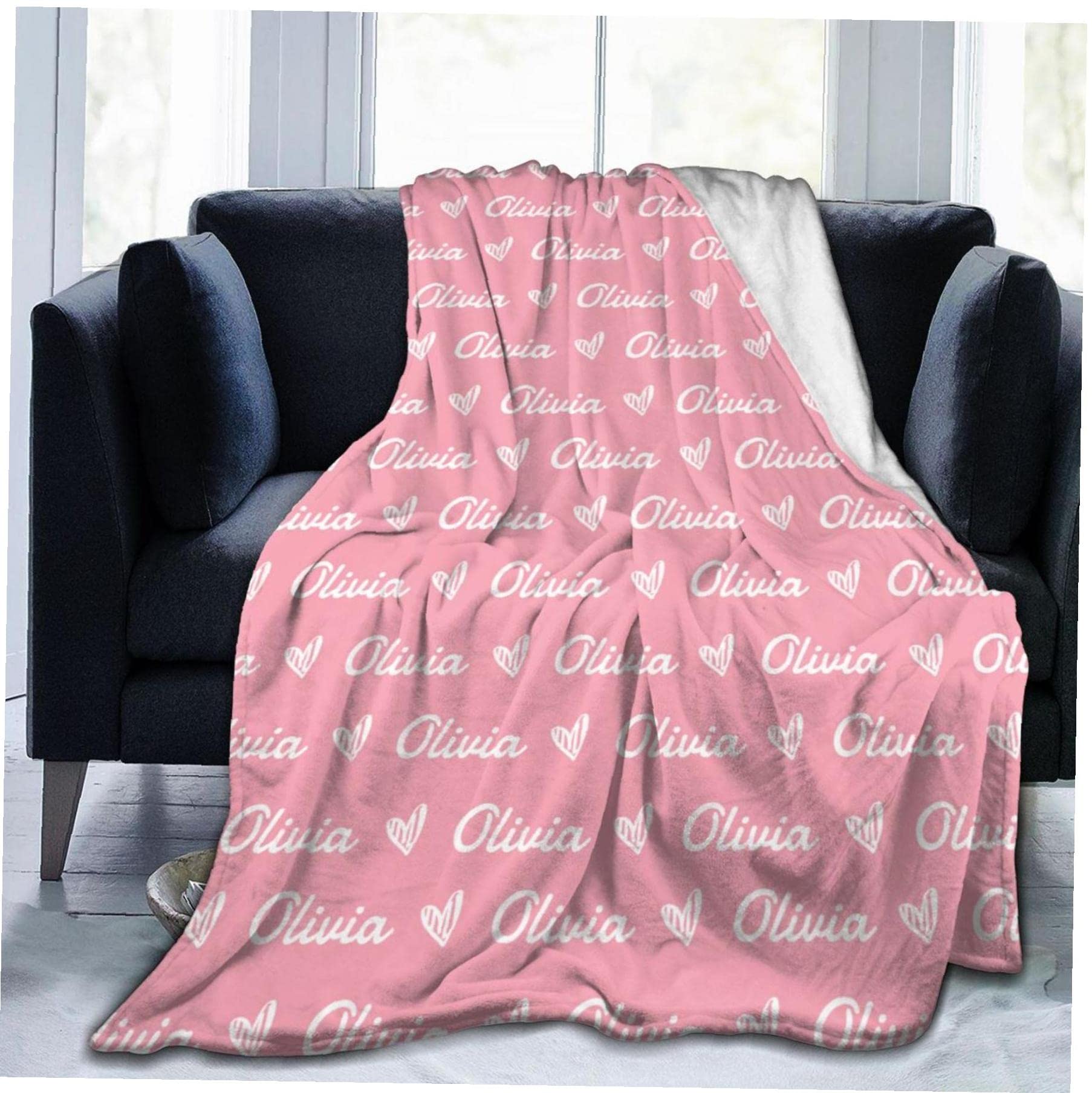 Manta de forro polar de franela personalizada con foto y texto personalizados para familia, Navidad, cumpleaños, boda, manta gruesa y acogedora para sofá, dormitorio, sala de estar, 60 x 50 pulgadas