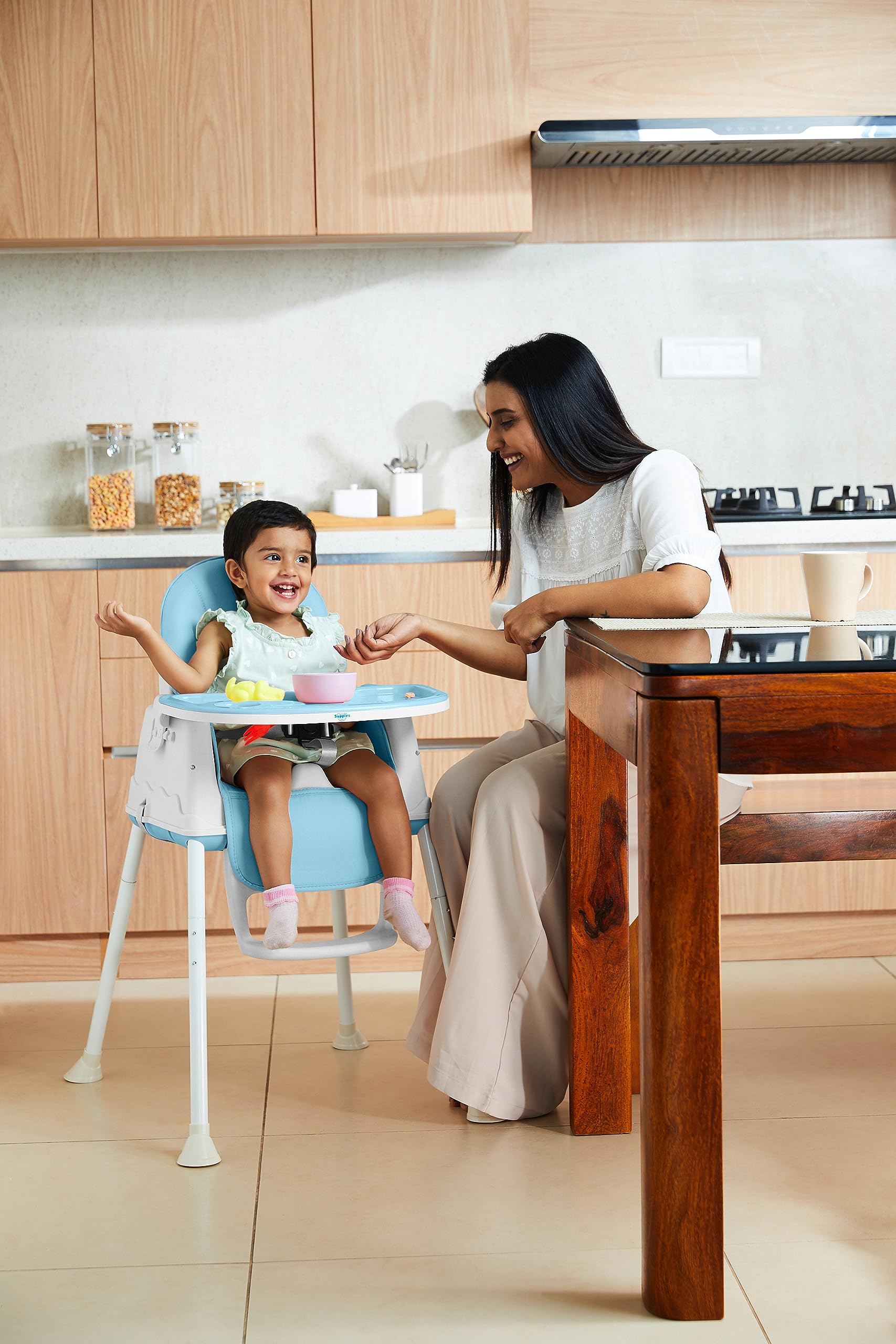 Amazon Brand - Supples 4-in-1 High Chair for Babies and Kids | Blue | Supports up to 15 Kg Weight | Detachable & Portable | Safe for Kids from 6 Months to 3 Years