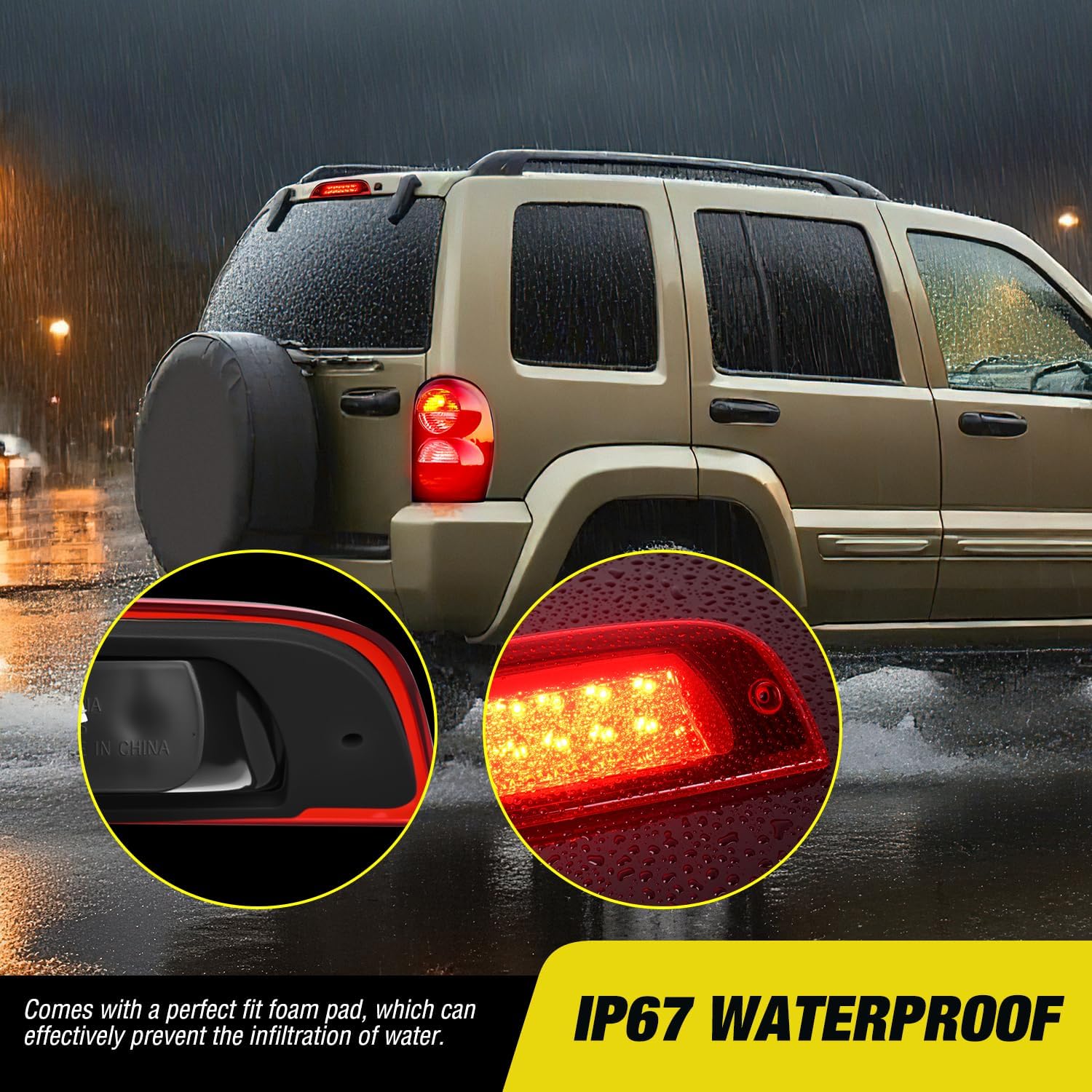 Nilight Third Brake Light Tail High Mount 3rd Stop Lights Red Lens Compatible with Jeep Liberty 2002 2003 2004 2005 2006 2007 Van SUV Rear Center Cab Lamp