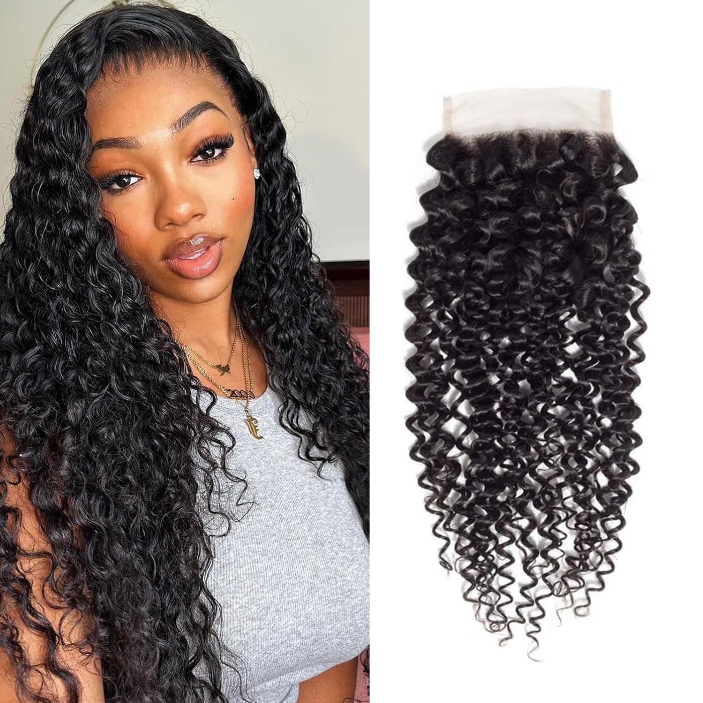 Kinky Curly Closure 5X5 Curly Closure Transparent Lace Human Hair Jerry Curly Free Part Pre Plucked Brazilian Virgin Remy Human HairWith Baby Hair 22