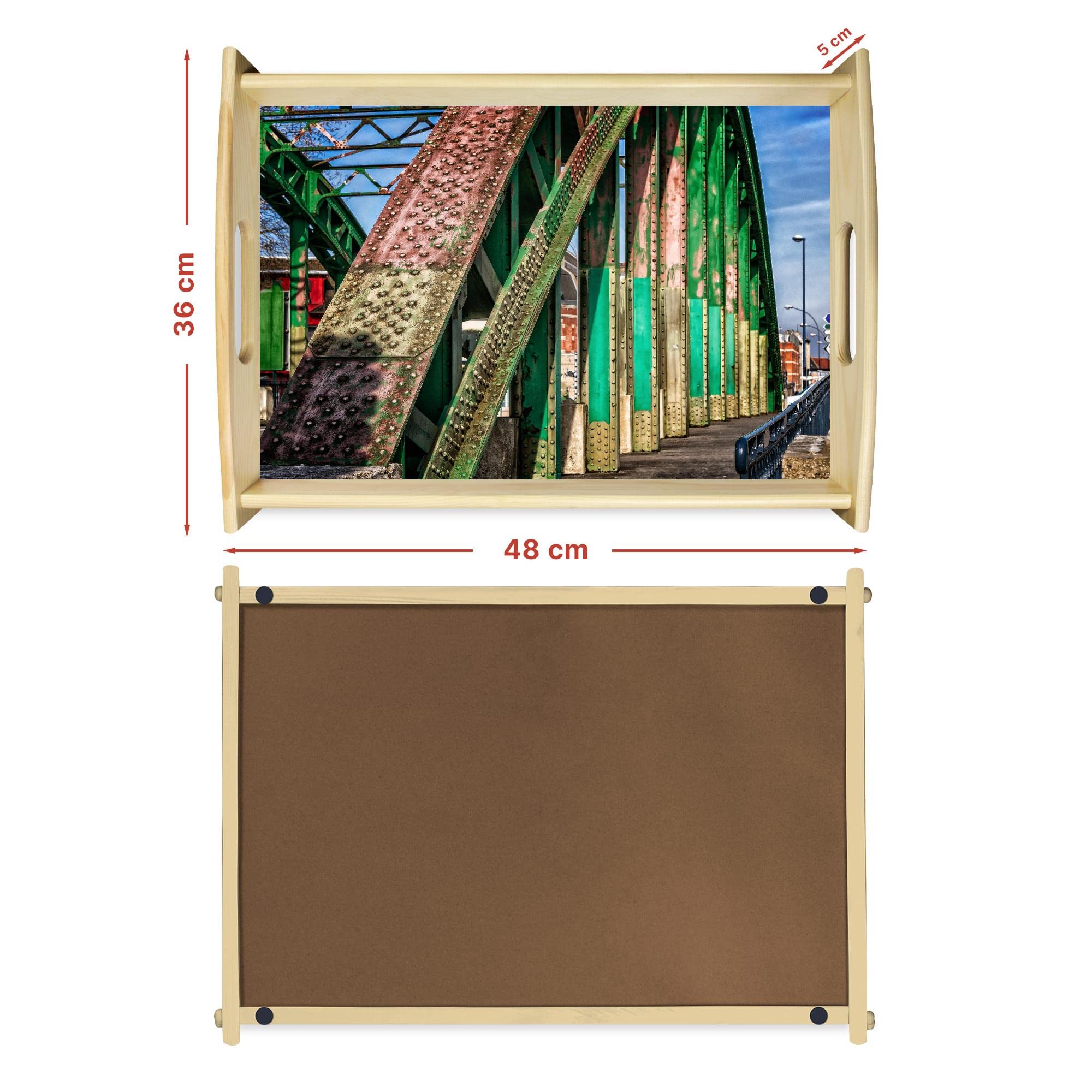 11559 Holz-Tablett | Motiv Industrie Brücke | Servier-Tablett für jeden Anlass | Maße: 48 x 36 cm