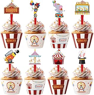 Hooqict 48 Pack Carnival Theme Party Decorations Circus Cupcake Toppers ...