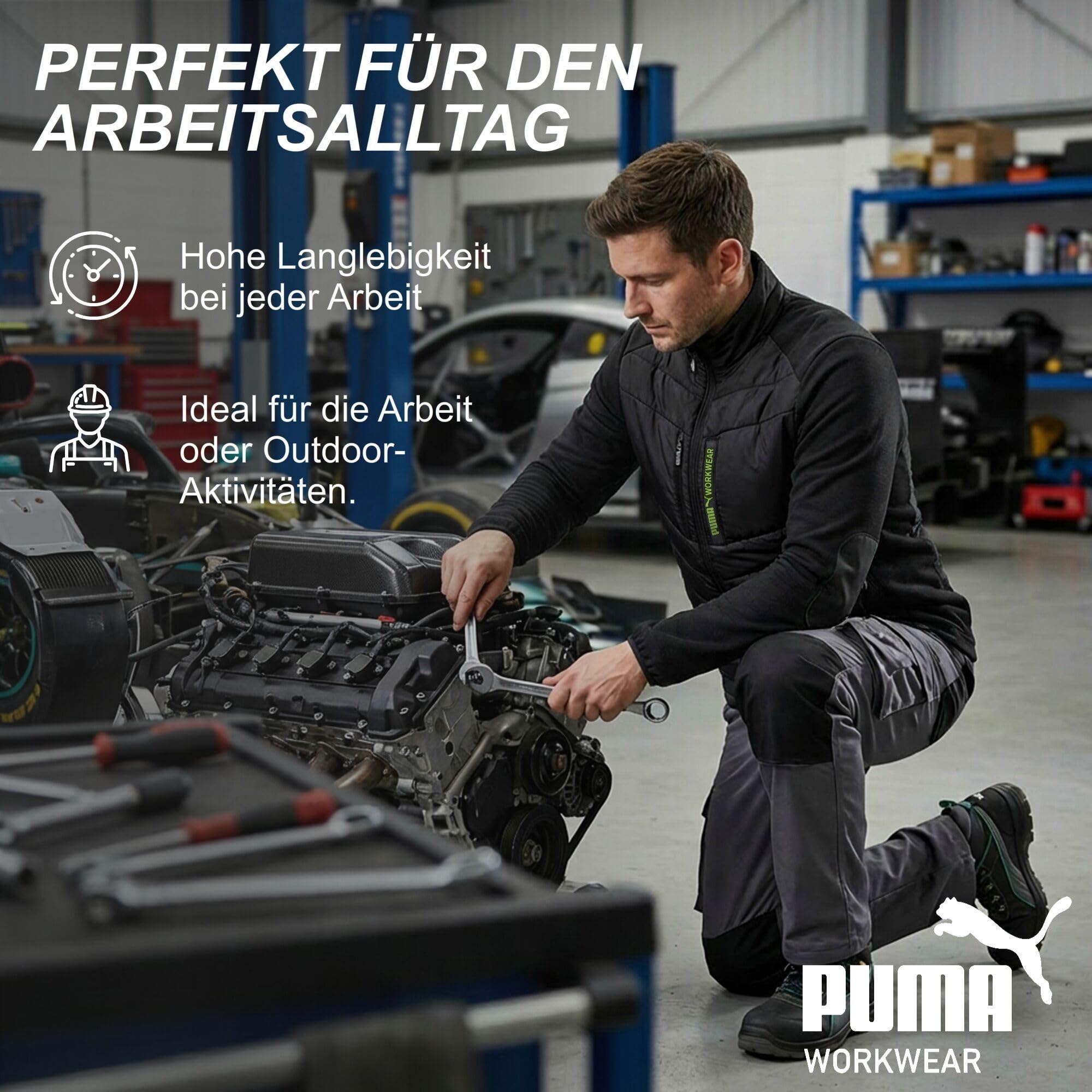 PUMA Workwear – męska kurtka na każdą pogodę – wzmocnienie na łokciach – przedłużona część tylna – wytrzymała i oddychająca kurtka robocza do rzemiosła, prac budowlanych i rolnictwa