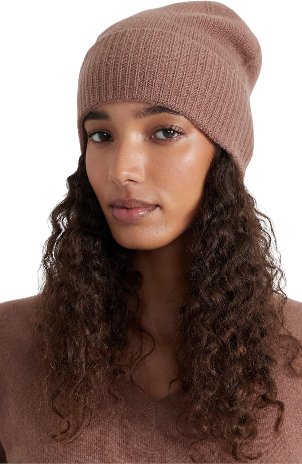 Women’s Ribbed Beanie, 100% Cashmere, Soft & Stretchy with Ribbed Edge, Warm Hat for Winter