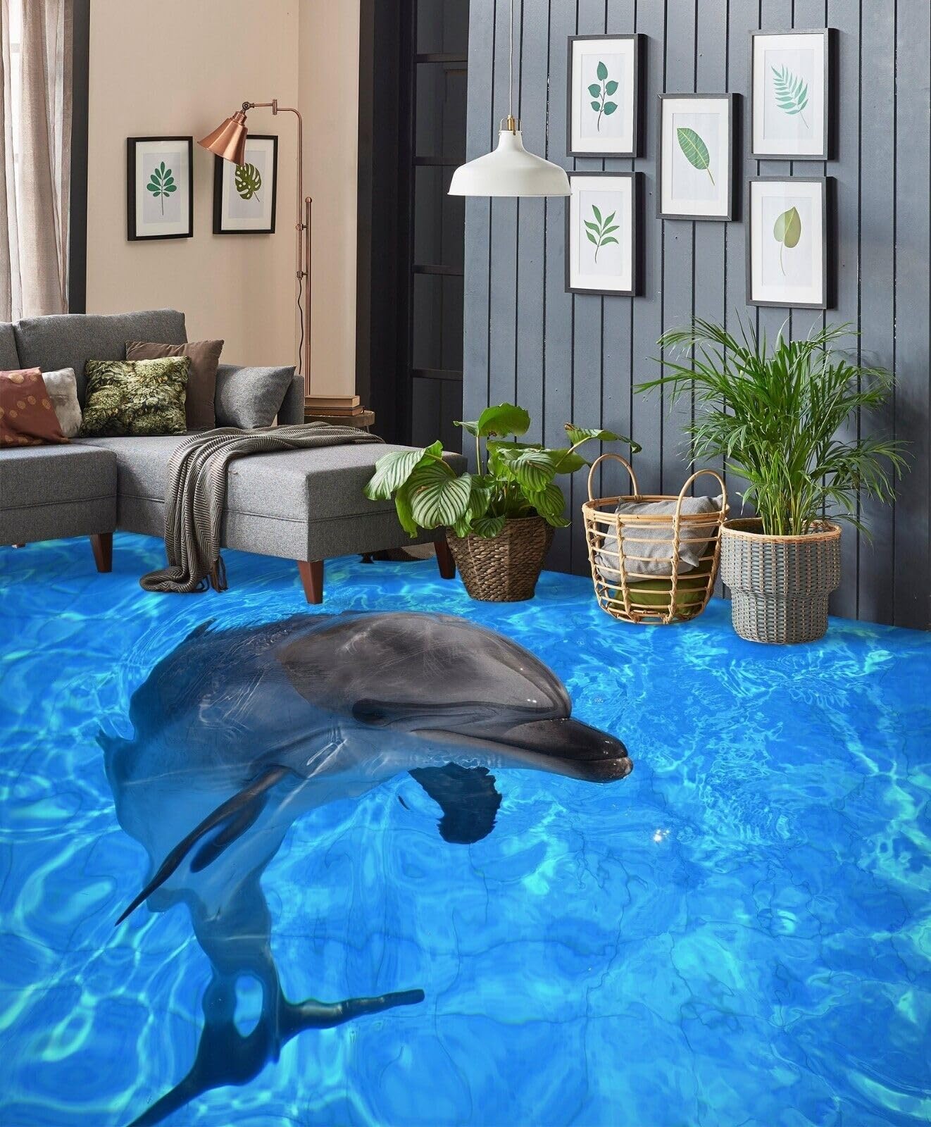 Badezimmerbodenaufkleber Wasserdicht 3D-Bodentapeten mit niedlichen Delfinen, 150 x 105 cm 3D Bodenfliesen Wandbilder Aufkleber Wasserdicht Selbstklebendes Vinyl 3D Wallpaper