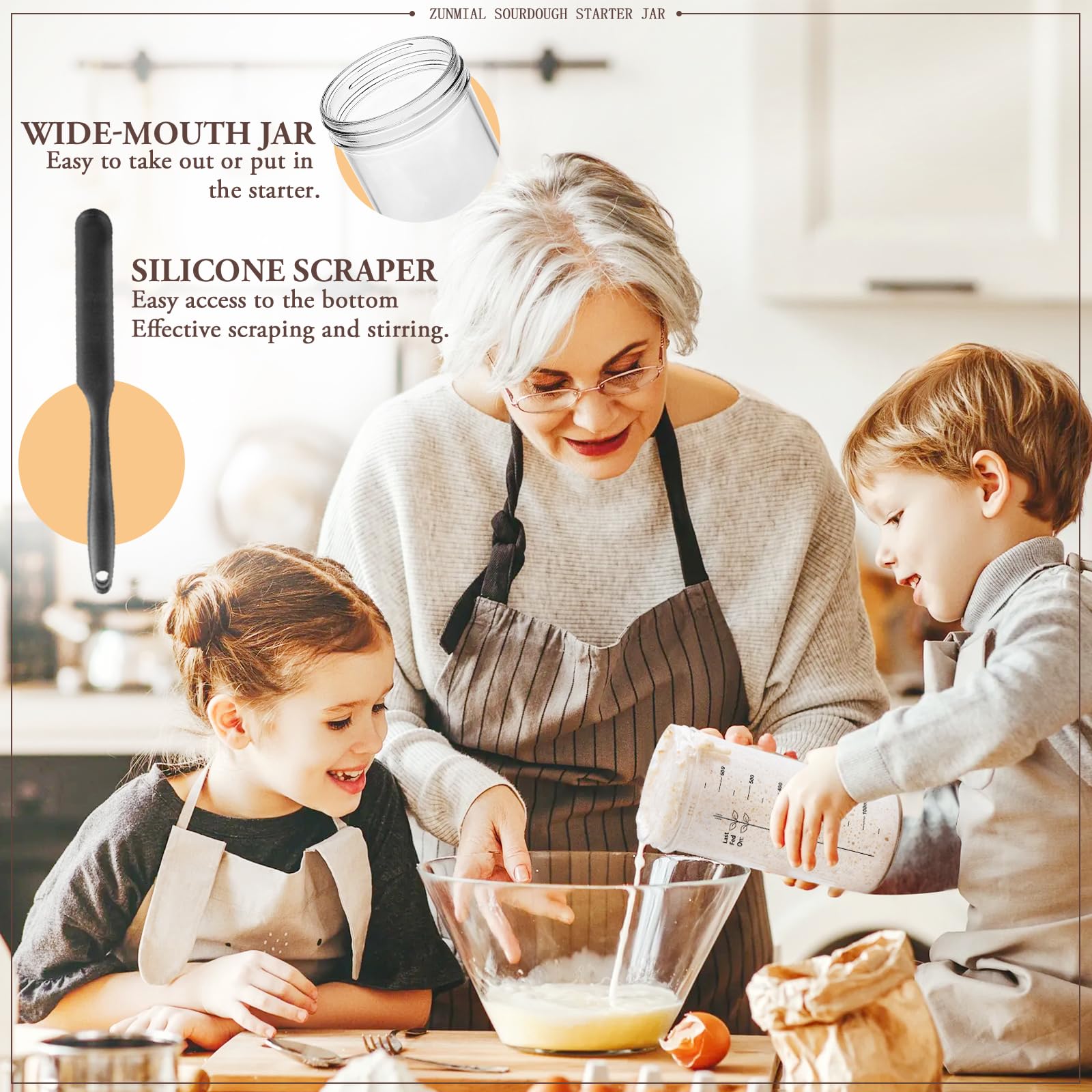 Tarro de masa madre 680 ml kit iniciación vidrio banda alimentación fecha termómetro cubierta tela tapa metal reutilizables