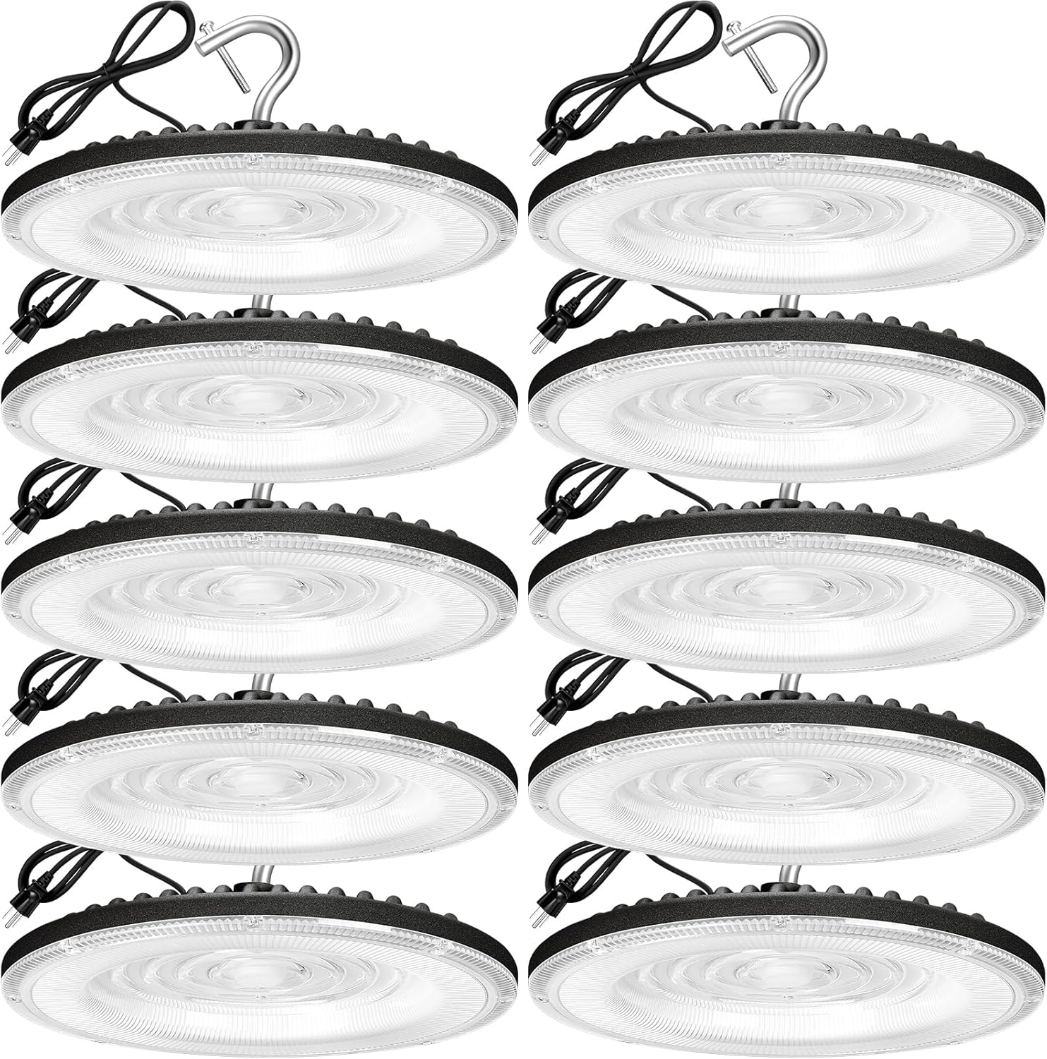 100W UFO Led High Bay Light(10 Pack),IP66 Waterproof,120VAC,15050LM 5000K Daylight Area Lighting,450W MH/HPS with Plug Commercial Bay Lighting for Warehouse/Shop/Workshop/Barn/Gym/Factory