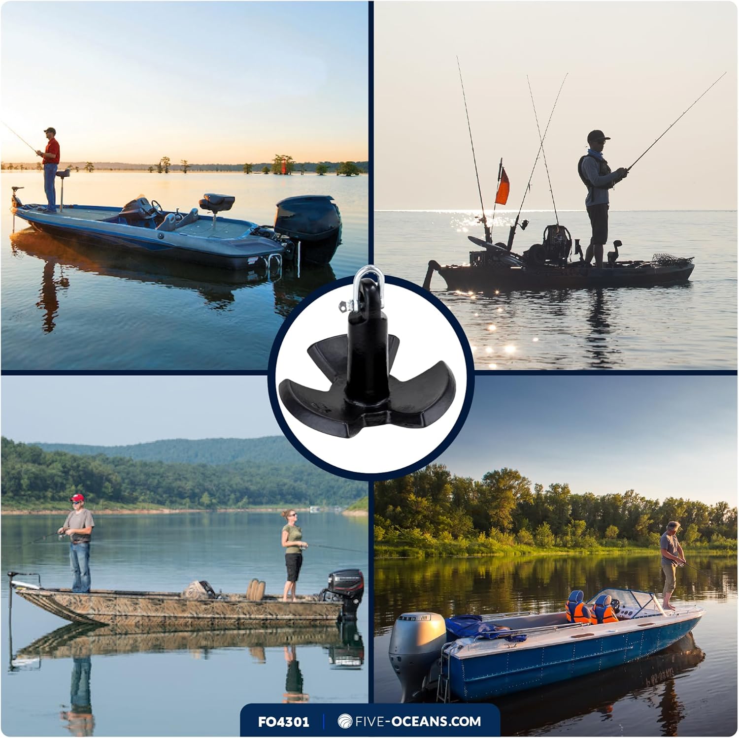 Five Oceans River Boat Anchor & Boat Anchor Kit, Black PVC Vinyl Coated, Multiple Sizes for Paddle Board, Small Boat, Kayak, Jet Ski, Canoe