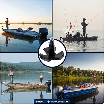 Five Oceans River Boat Anchor & Boat Anchor Kit, Black PVC Vinyl Coated, Multiple Sizes for Paddle Board, Small Boat, Kayak, Jet Ski, Canoe