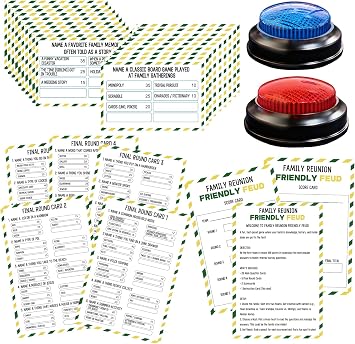 Family Friendly Feud Card Game with 2 Answer Buzzers,Family Reunion Game Night Fun Trivia Quiz for Holiday Gathering Party Office Class Groups Team Building
