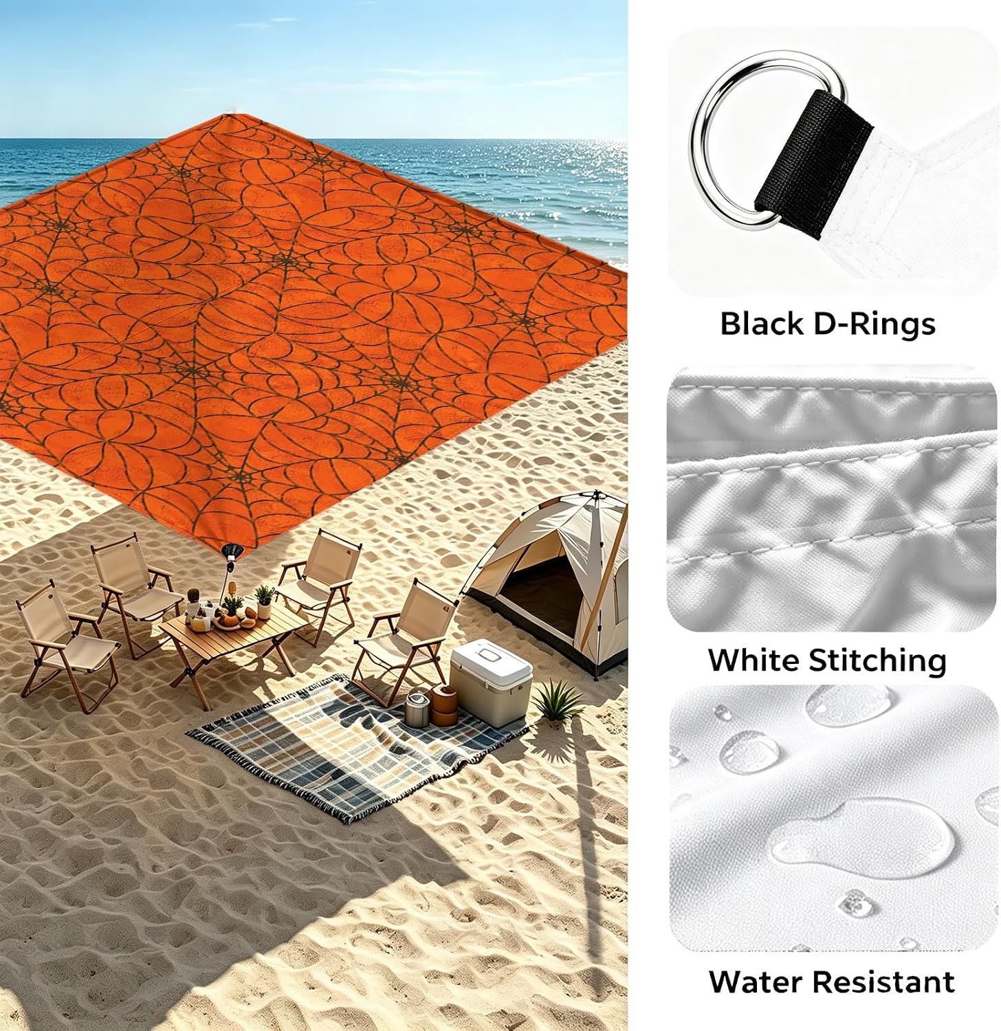 Halloween Sun Shade Sail 12'x16' Orange Cobwebs Rectangle Sun Shade Sails Canopy Waterproof Horror Night Webs Outdoor Sunshades Sand UV Block Cover Shade Cloth for Patio Backyard Garden Deck Porch image 5
