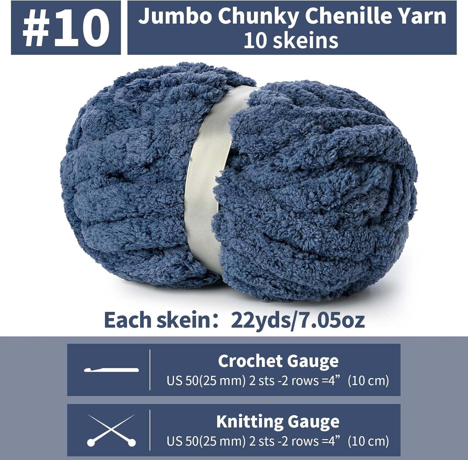 10 Pack of Navy Blue Soft Jumbo Chunky Yarn for Hand Knitting,Thick Blanket Yarn for Crocheting, #10 Super Bulky Yarns, 220yds/70.5oz Fluffy Chunky Chenille Yarns for Crocheting.