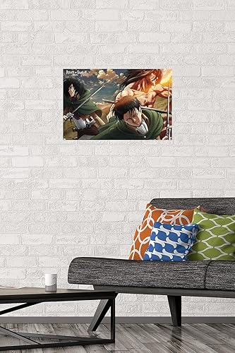 Miniatura 2 de Trends International Attack on Titan Season 2-Trio Wall, 14.725 x 22.375 pulgadas, paquete premium de póster y montaje