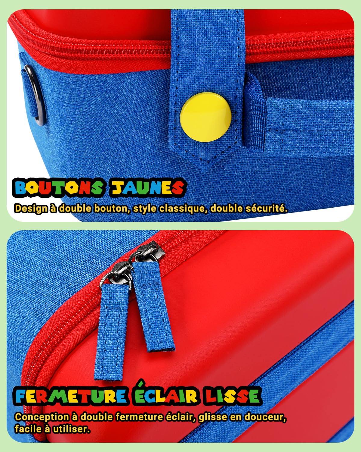 Pochette Switch 2 Tout-en-Un Mignon Compatible avec Nintendo Switch 2, Housse de Transport de Voyage Rigide et Portable Étui pour Console Switch2, Manette Pro, Dock et Accessoires, Rouge Bleu Grande