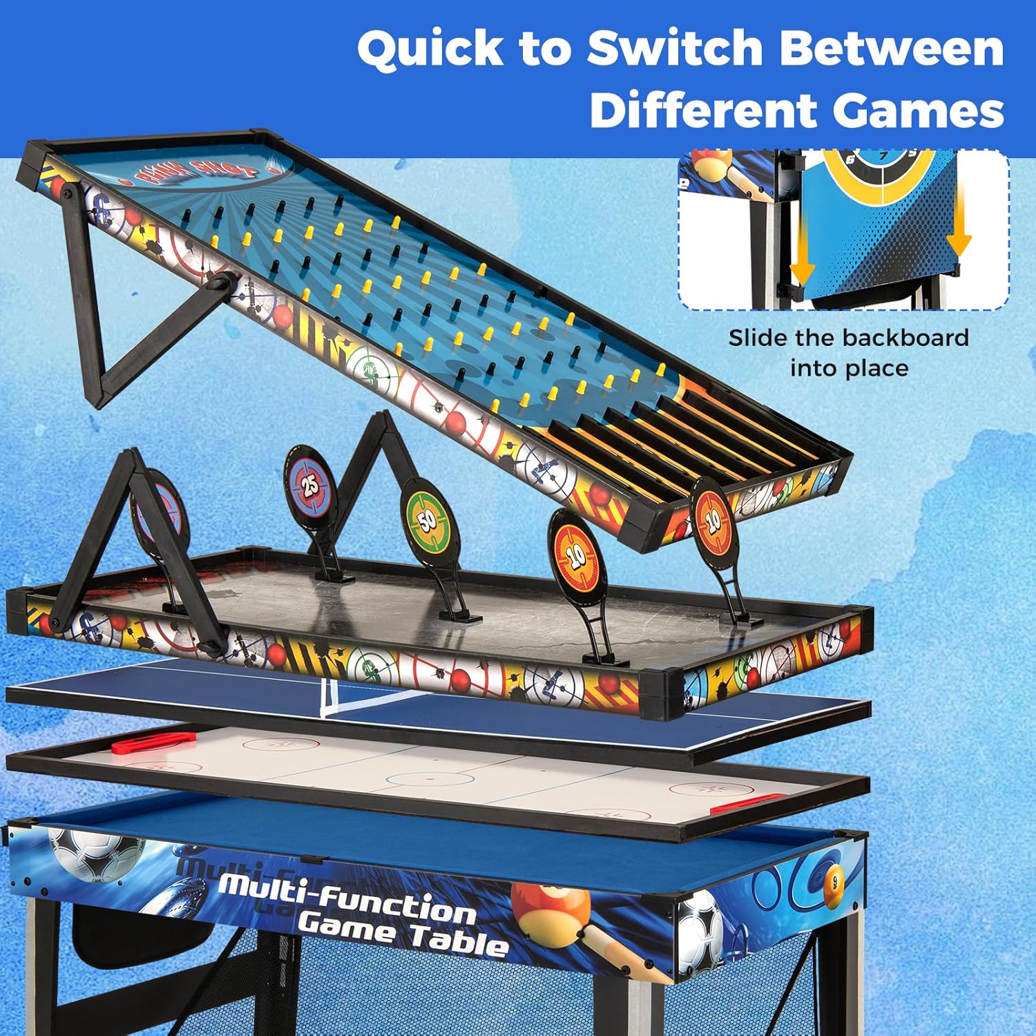 GYMAX Multi Game Table, 10 in 1 Combo Game Table Includes Table Tennis, Basketball, Soccer, Hockey, Archery, Shooting, Darts & Pinball for Home, Game Room, Friends & Family with Complete Accessories