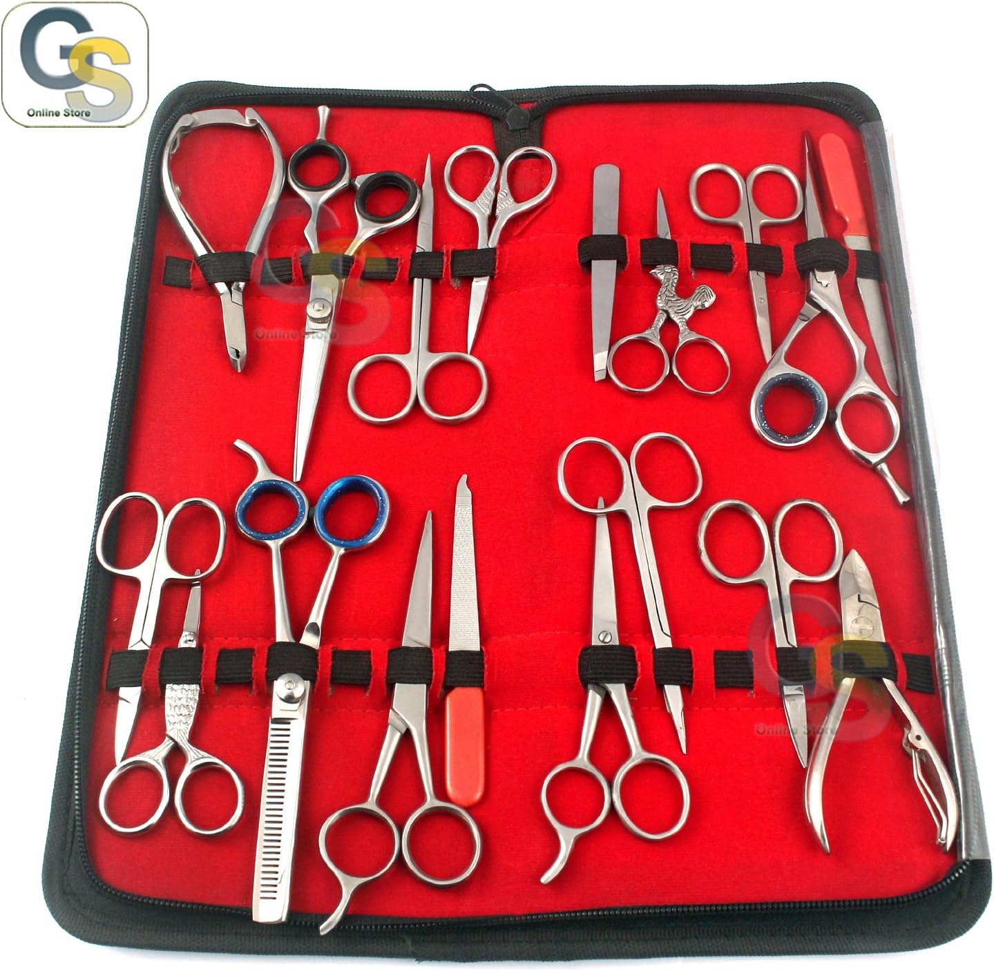 G.S - Assorted Set of 18 PCS Beauty Instruments Set of Manicure, Pedicure, Barber Scissor, TWEEZER and Nail NIPPERS