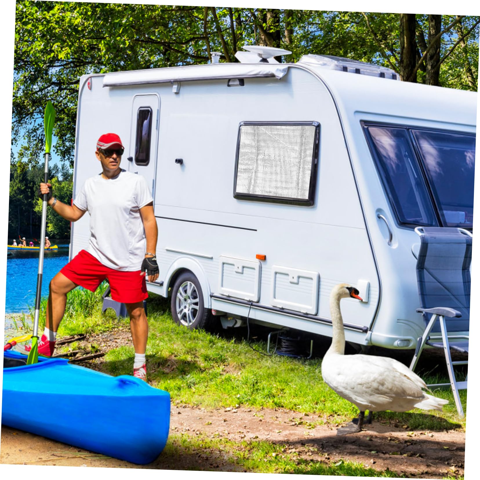 Ciieeo Housse de Protection Film Aluminium pour et pour Fenêtre et Porte de Camping-car Installation Facile 2pcs en Tissu Oxford Argenté Rangement Pratique Voyage en Plein Air