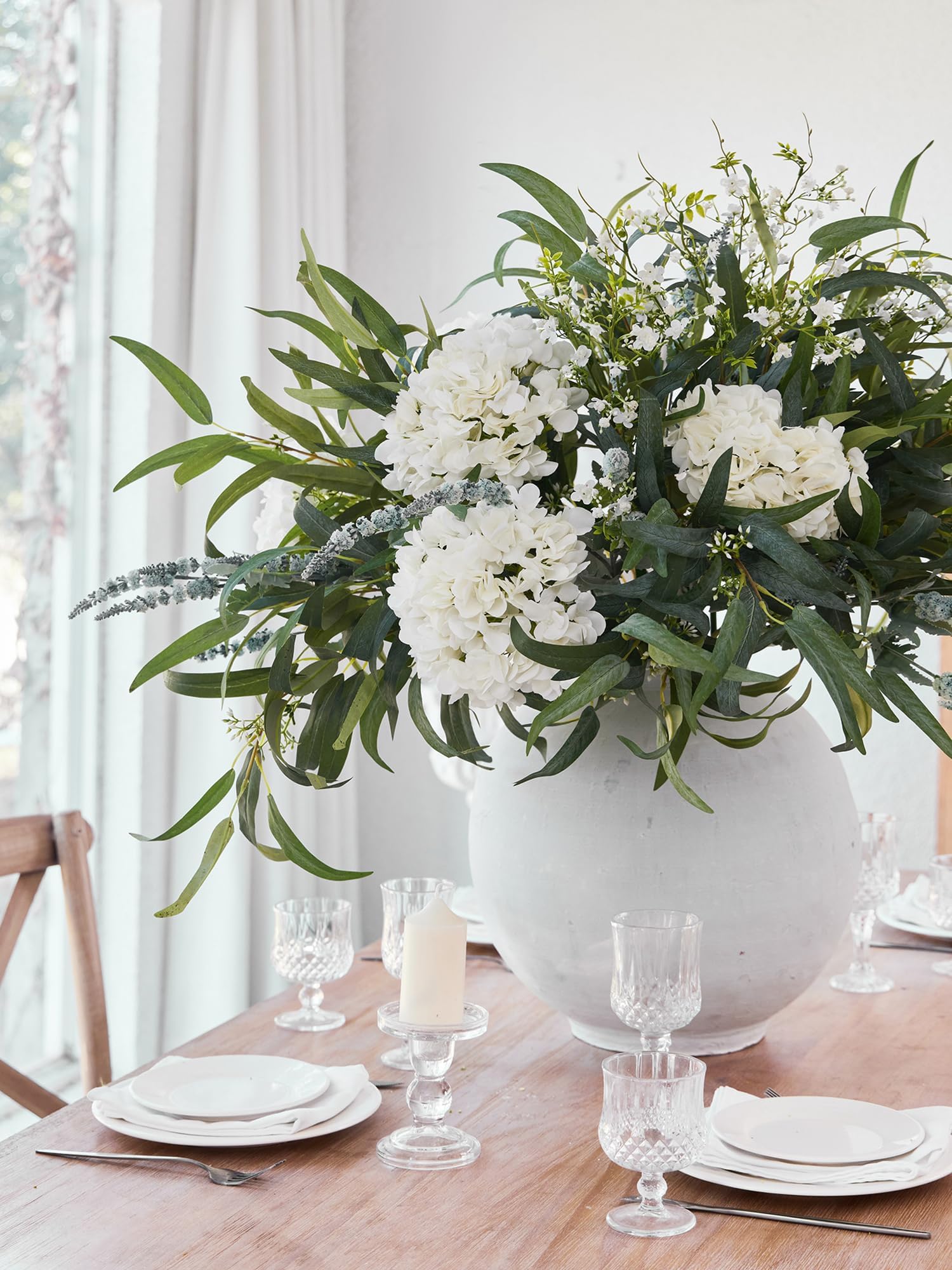 PARTY JOY Künstlich Blumen, Hortensien, Weiden-Eukalyptusblätter, Seidenblumen, Kunstblumen für Frühling, Hochzeit, Tischdekoration, 13 Stück
